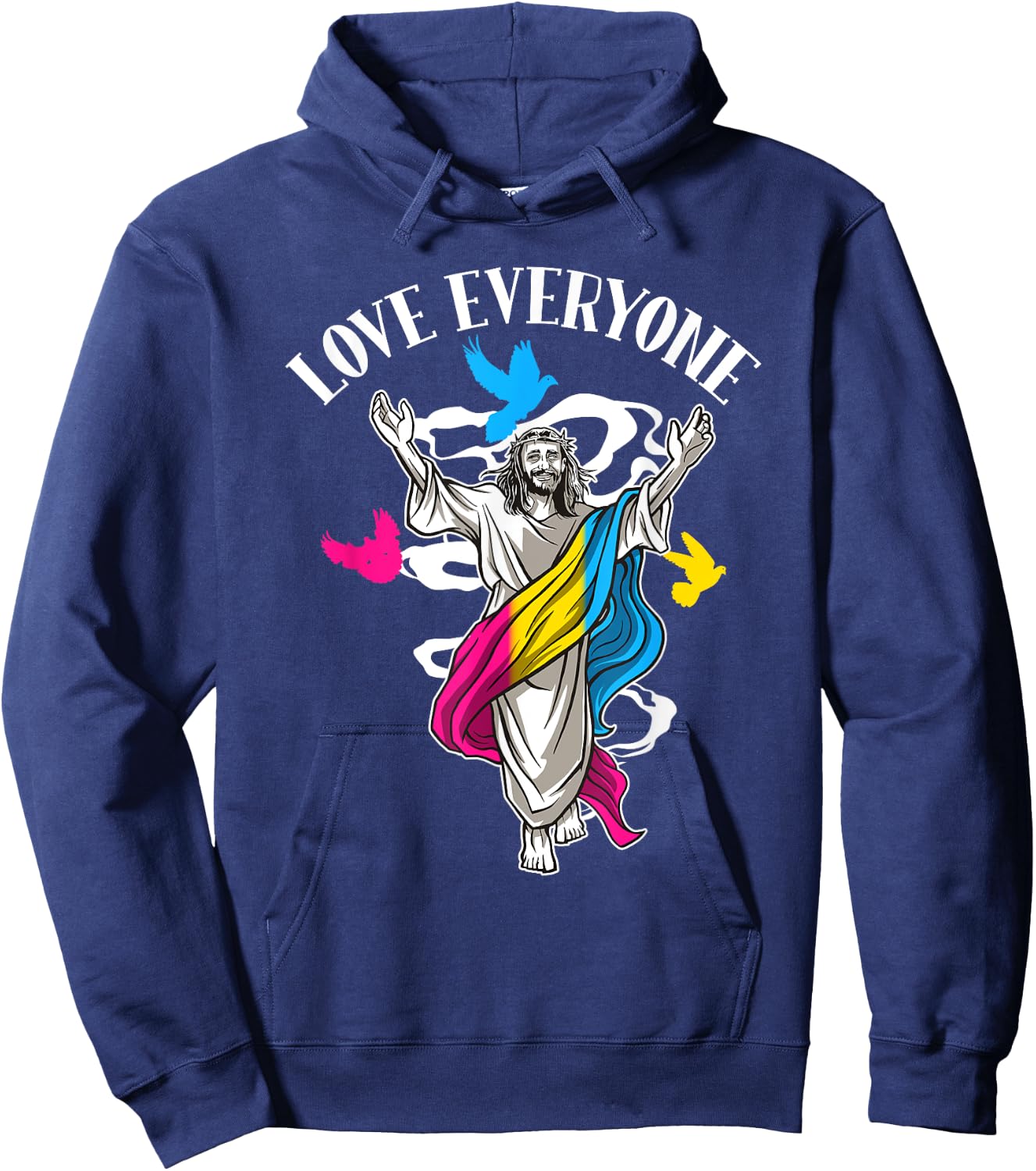 Love Everyone, Christian Pan Pride Jesus, Pansexual Love Hoodie - Hoodie | Navy