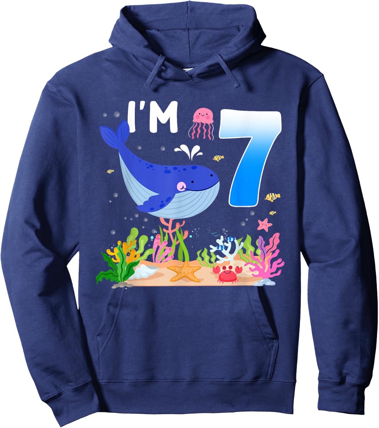 7th Birthday Cute Whale 7 Year Old Boys Girls Birthday Hoodie - Hoodie | Navy