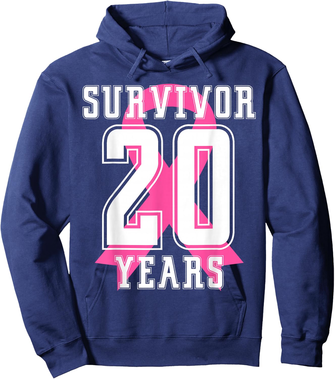 20 Years Free Survivor Breast Cancer Awareness Pink Ribbon Hoodie - Hoodie | Navy