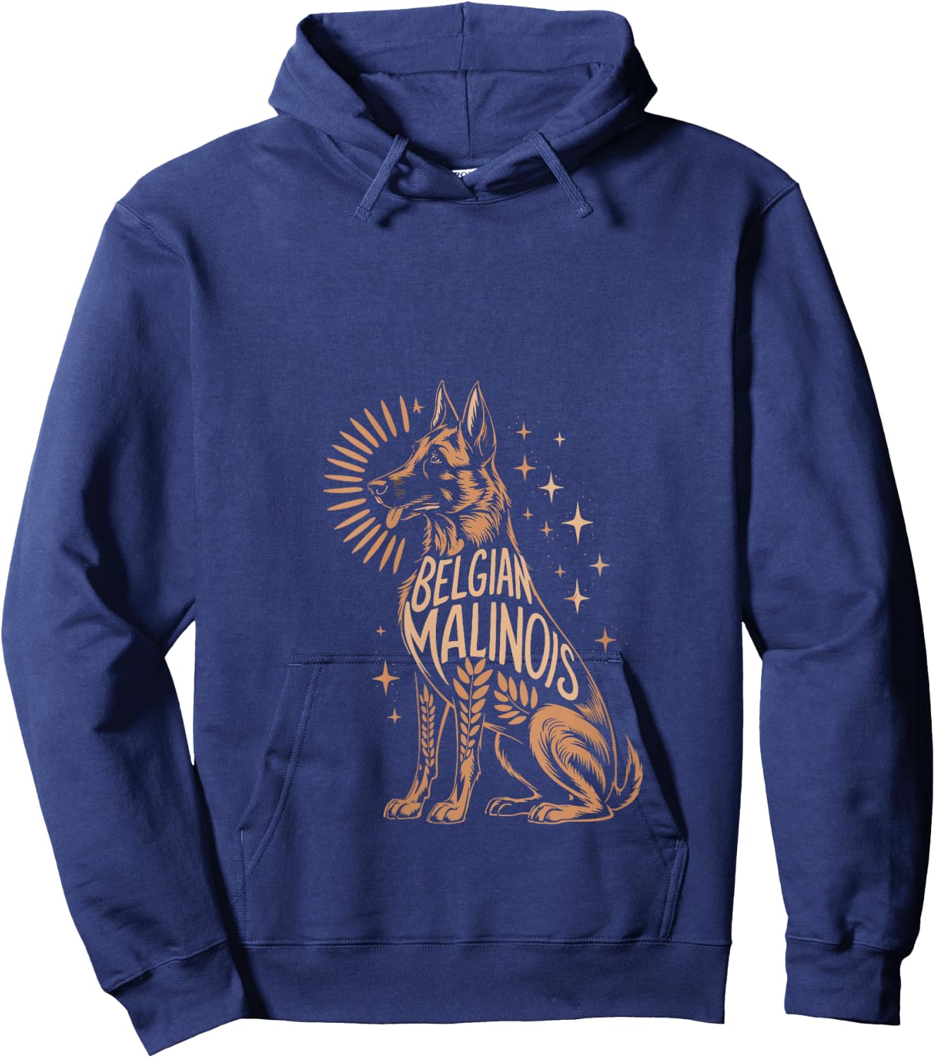 Floral Whimsical Belgian Malinois Belgian Shepherd Mally V-Neck Hoodie - Hoodie | Navy