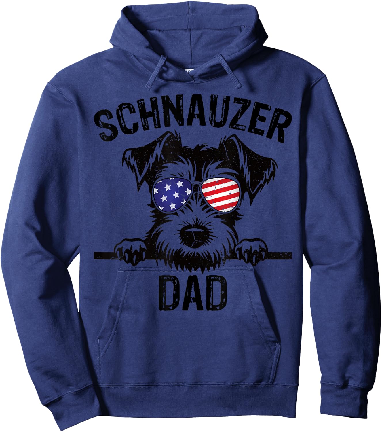 Schnauzer Dad Father Day Dog Wearing USA Flag Sunglasses Hoodie - Hoodie | Navy