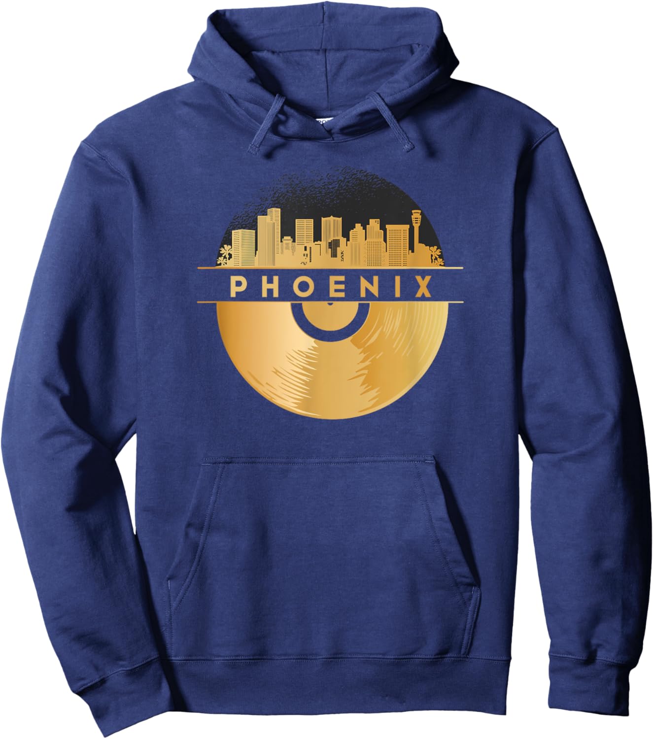Vinyl-Record-Player Disco-Music Skyline-USA-Phoenix Hoodie - Hoodie | Navy