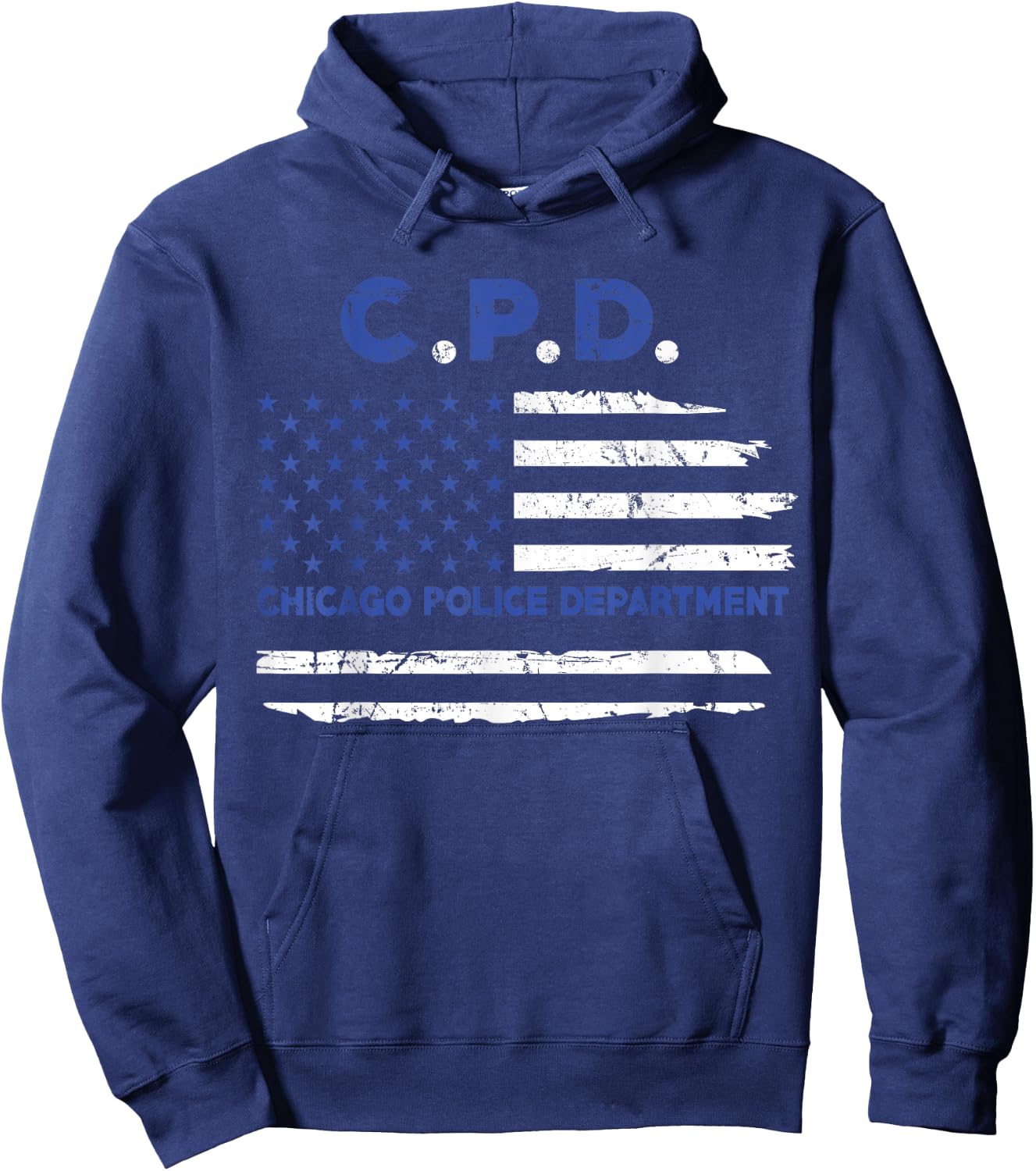 Chicago Police Officer American Flag Thin Blue Line Men Hoodie - Hoodie | Navy