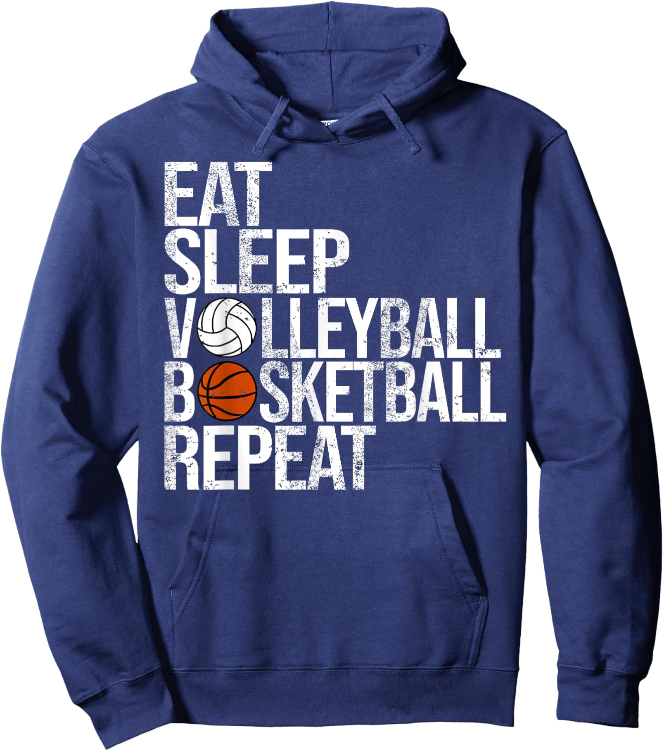 Eat Sleep Volleyball Basketball Repeat Funny Ball Hoodie - Hoodie | Navy