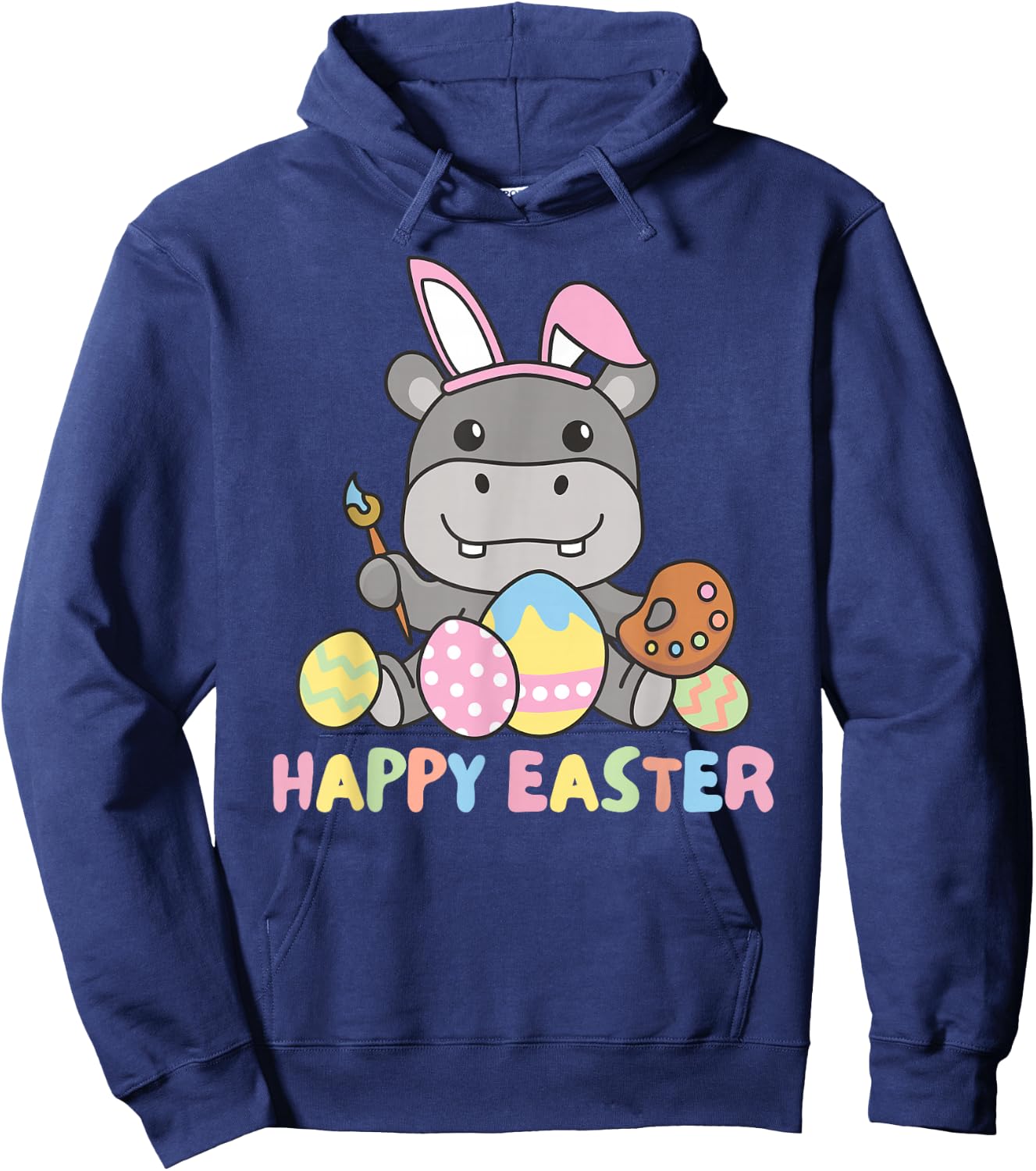 Happy Easter Cute Hippo For Easter With Easter Eggs Hoodie - Hoodie | Navy