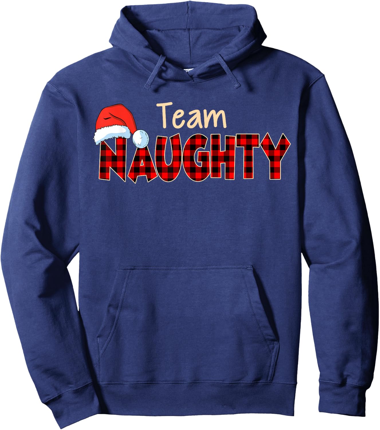 Naughty or Nice Christmas Team Naughty Buffalo Red Plaid Hoodie - Hoodie | Navy