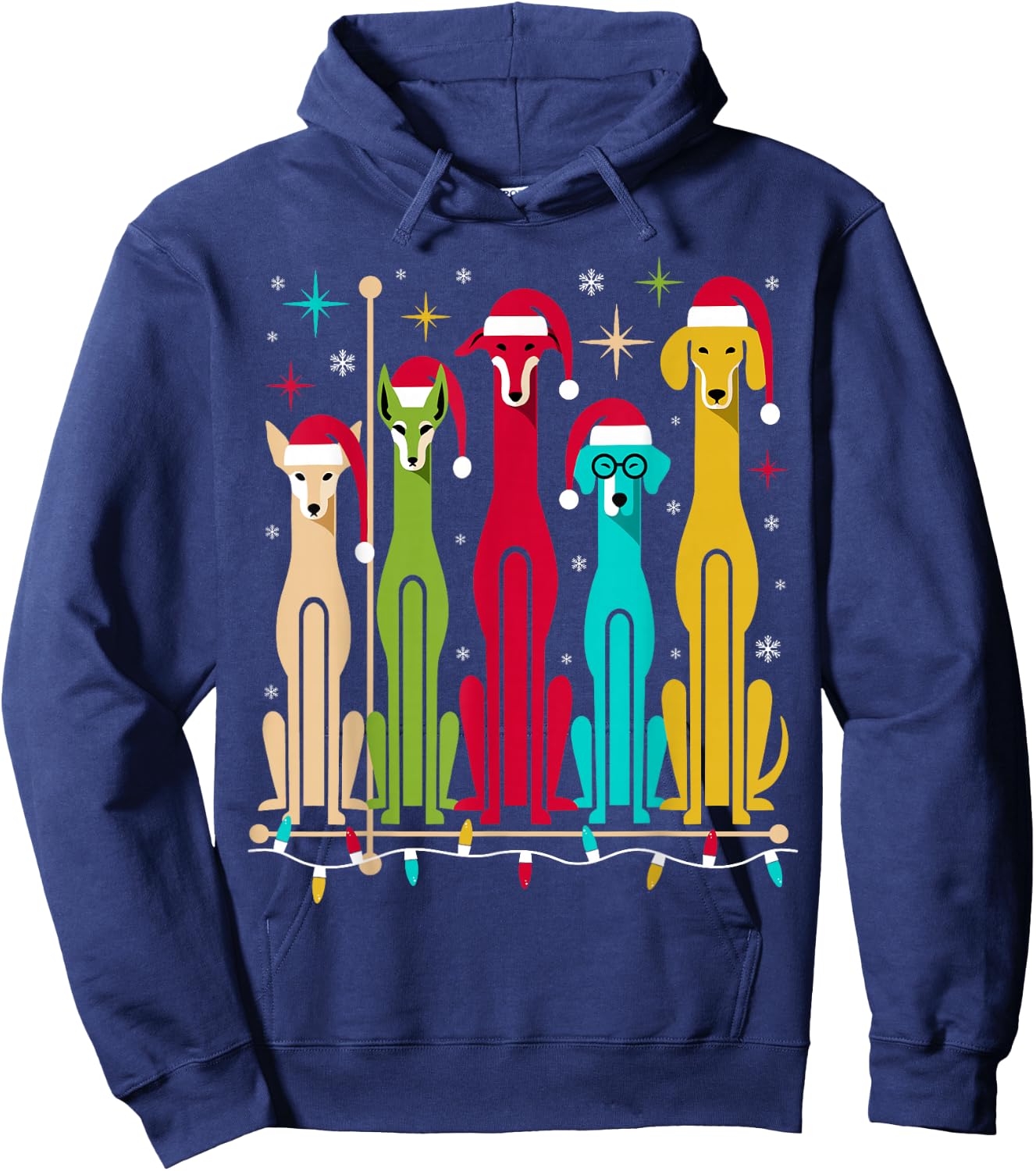 Retro Mid-Century Modern Dogs 50s 60s Style Christmas Hoodie - Hoodie | Navy