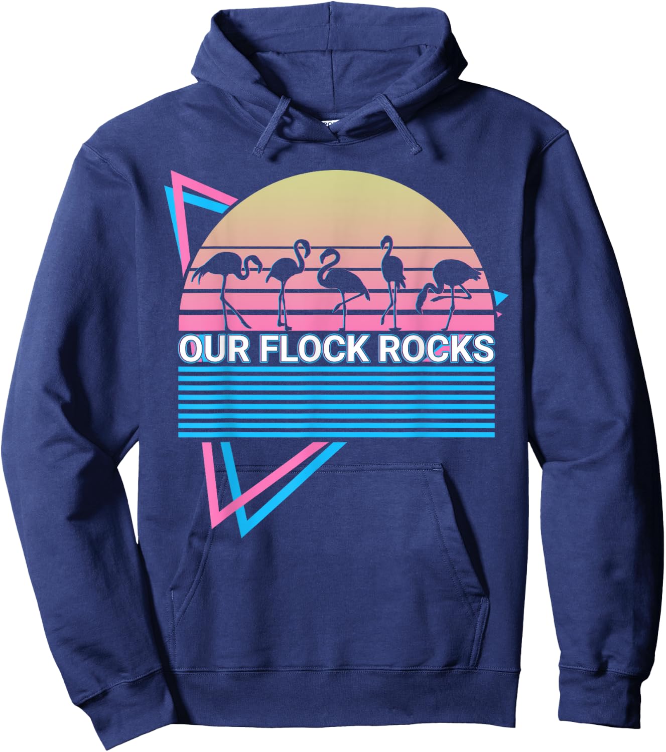 Funny Flamingo Retro Our Flock Rocks Hoodie - Hoodie | Navy