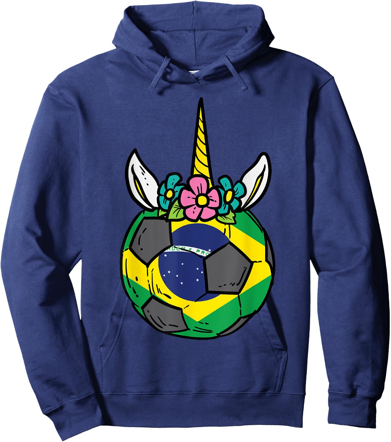 Unicorn Head Brazil Flag Brazilian Soccer Girls Kids Toddler Hoodie - Hoodie | Navy