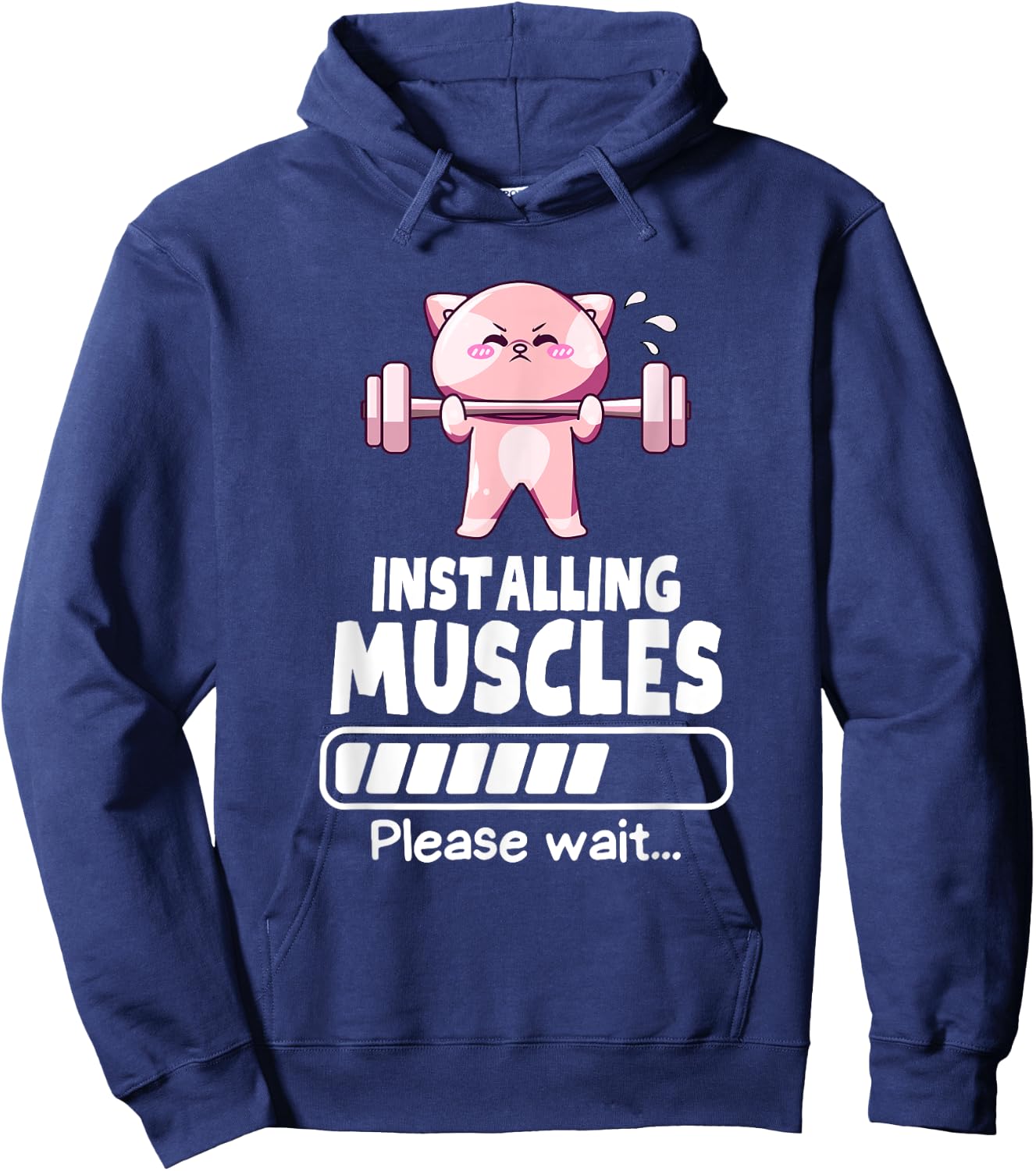 Installing Muscles Funny Weightlifting Cat Gym Humor Men Women Hoodie - Hoodie | Navy