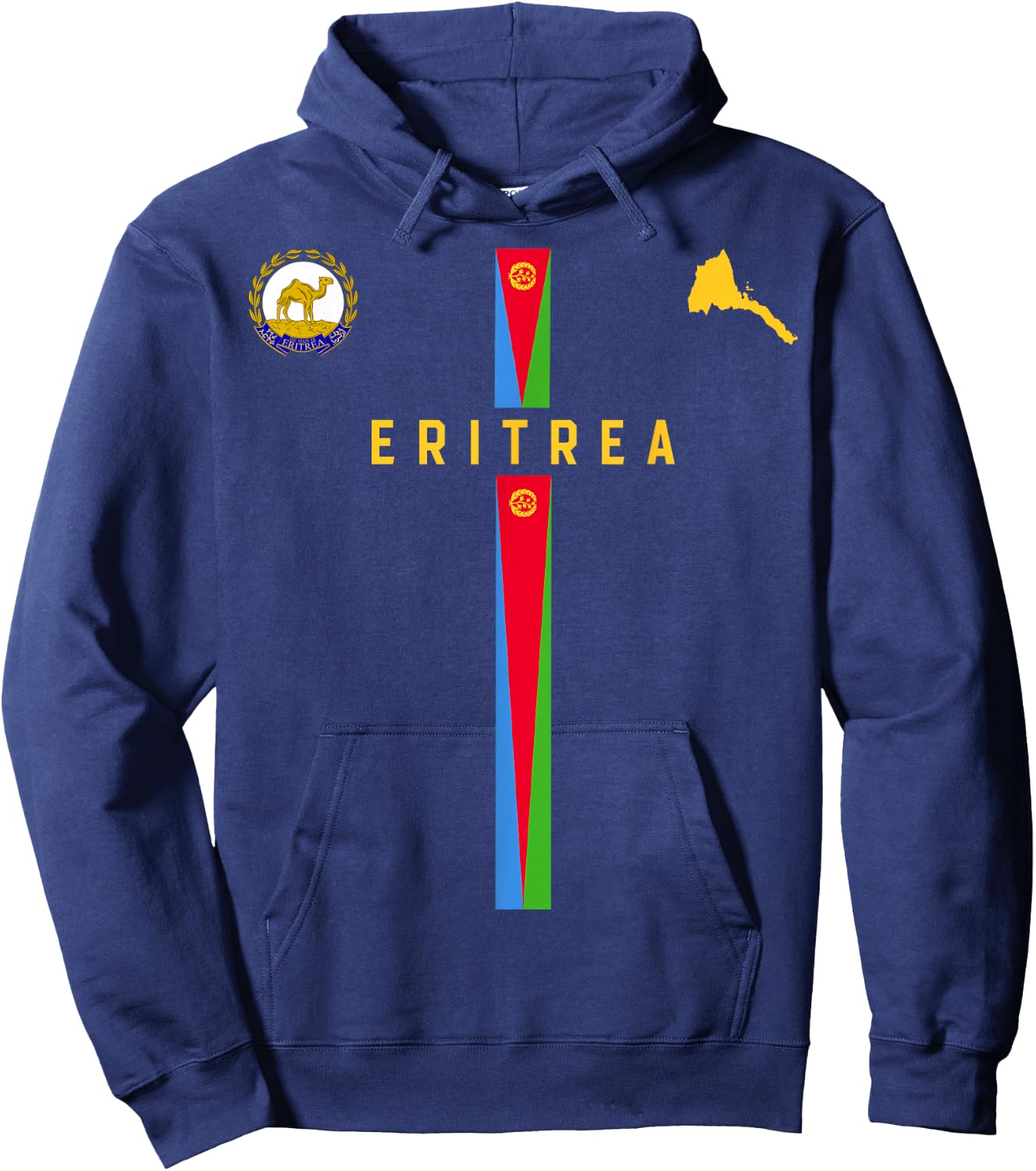 Flag of Eritrea, map silhouette of Eritrea, national emblem , Black, S Hoodie - Hoodie | Navy