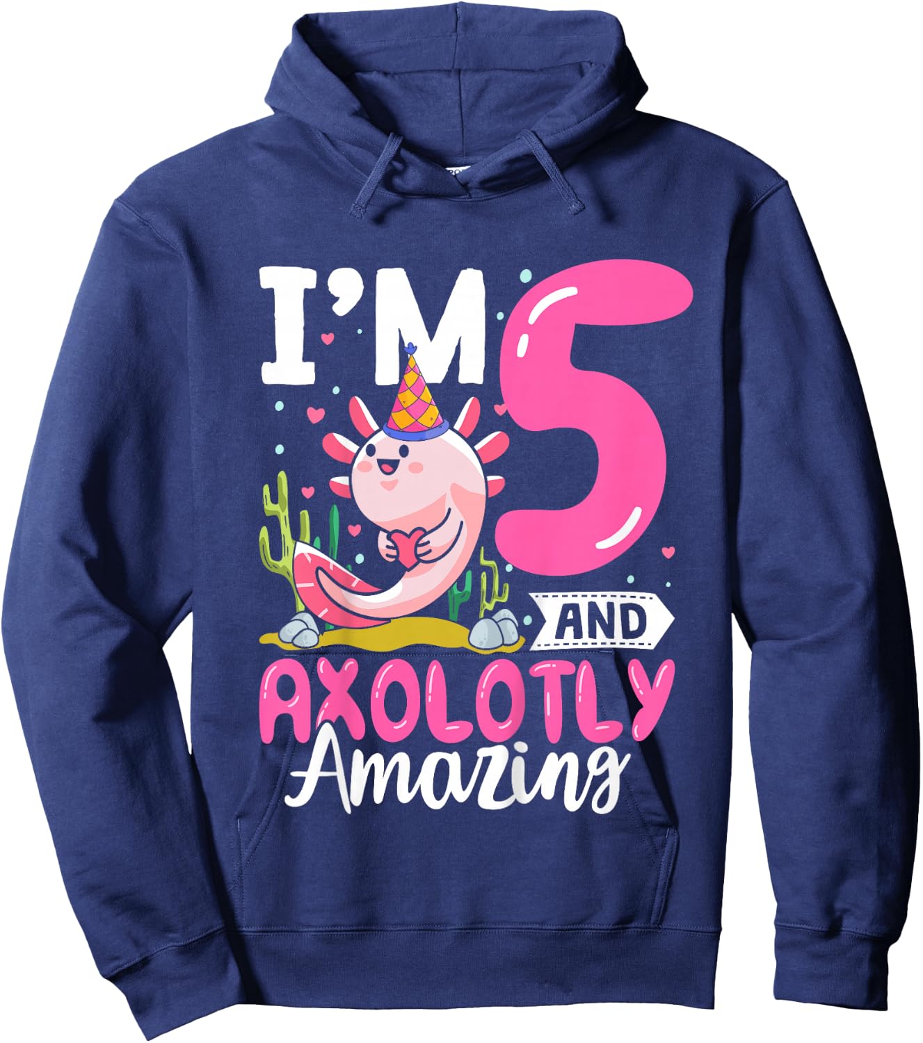 5th Birthday Shirt Girl Axolotl Kids Five Year Old Birthday Hoodie - Hoodie | Navy