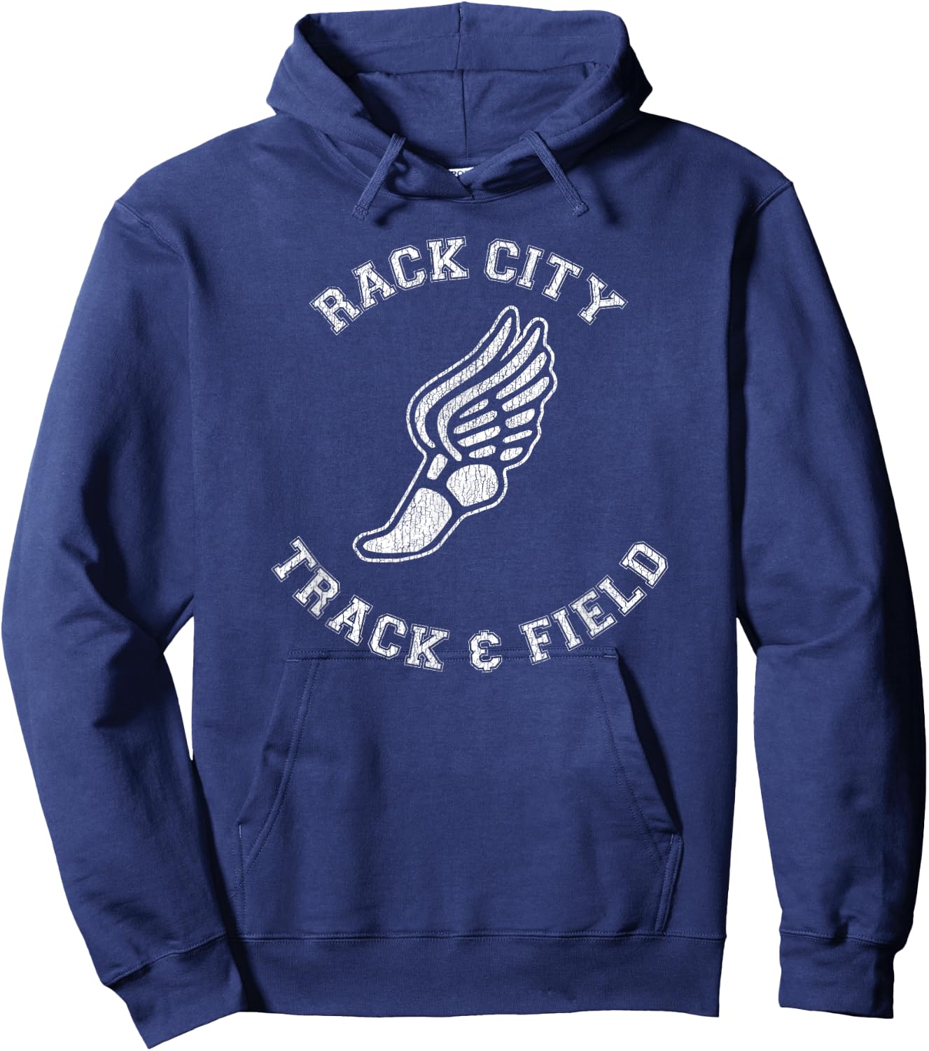 Rack City Track & Field Distressed Retro Classic 80s Hoodie - Hoodie | Navy