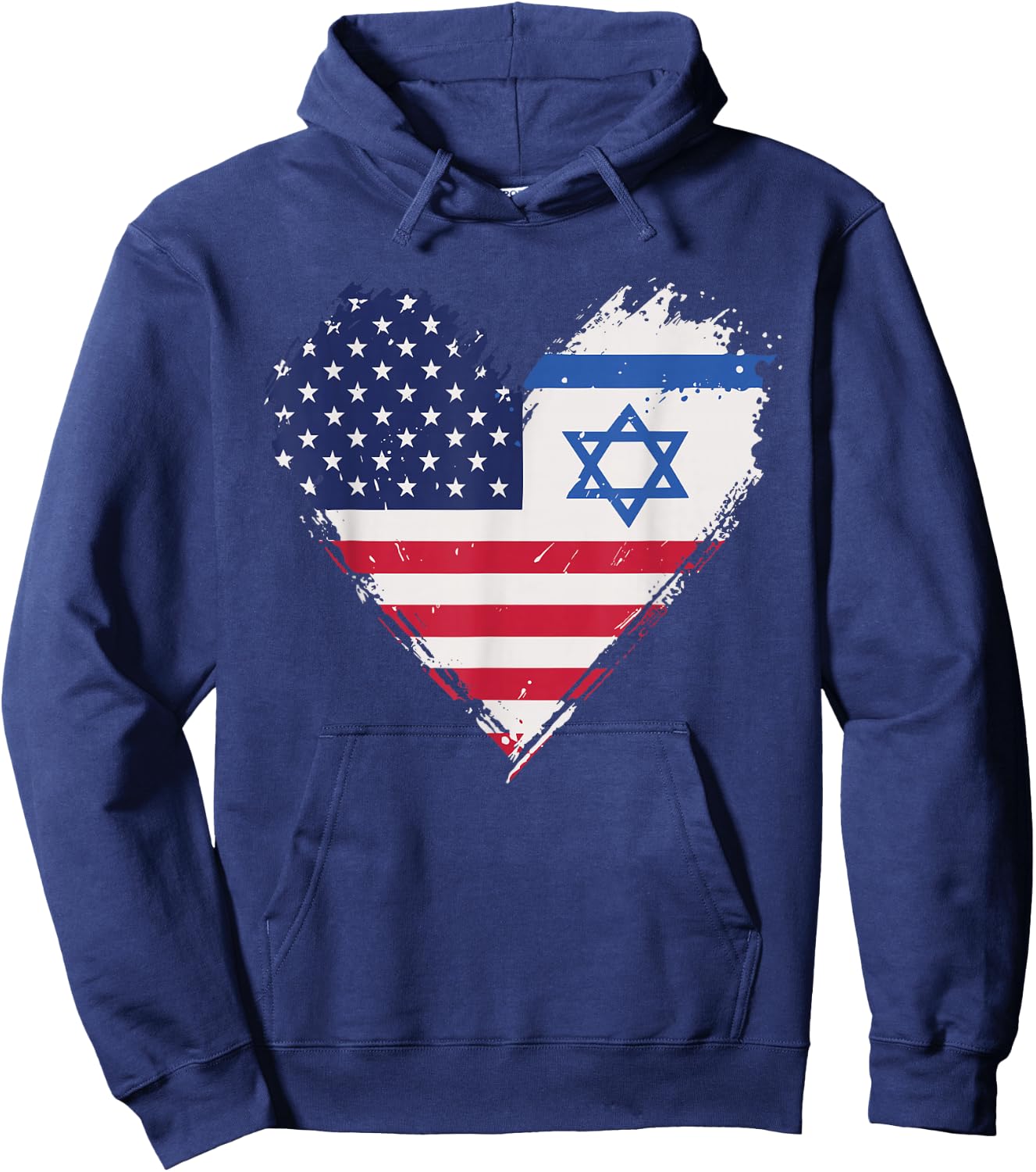 Vintage Grunge American Israel Alliance Flags in Heart Hoodie - Hoodie | Navy