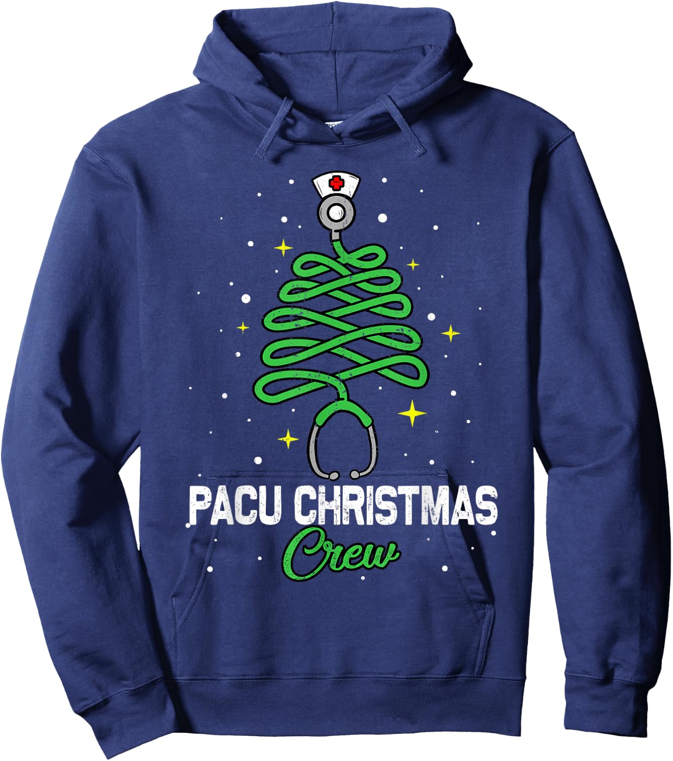 Pacu Christmas Crew Cute Christmas Tree Xmas Lights Nurse Hoodie - Hoodie | Navy
