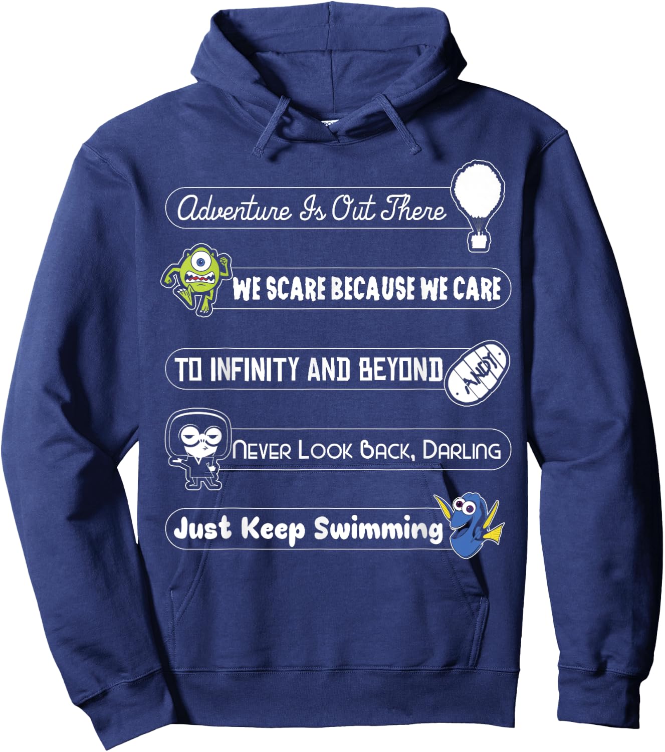 Disney Pixar Collection Iconic Character Slogan Text Stack Hoodie - Hoodie | Navy