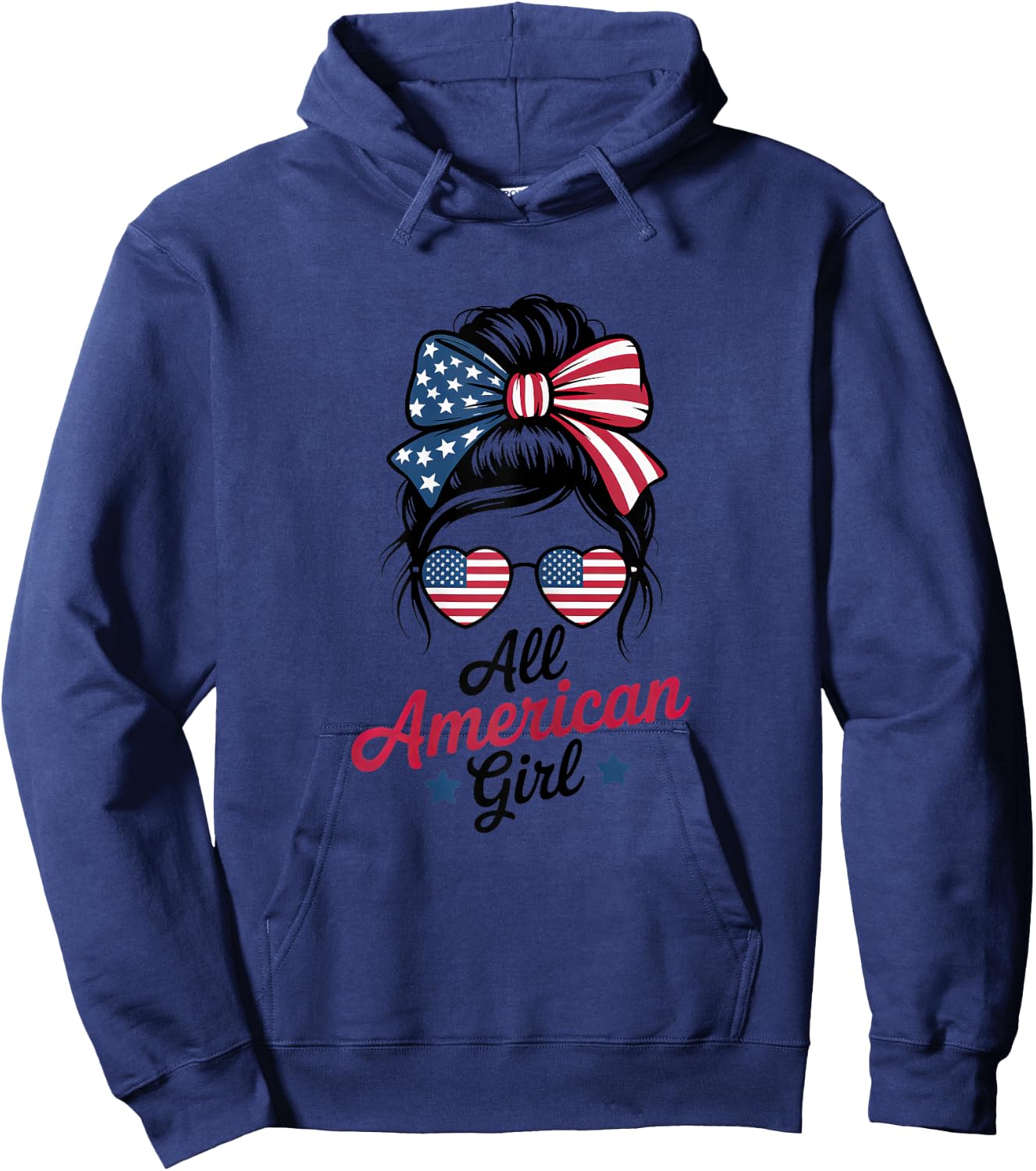 All American Girl Patriot USA Flag 4th July Women Kids Girls Hoodie - Hoodie | Navy