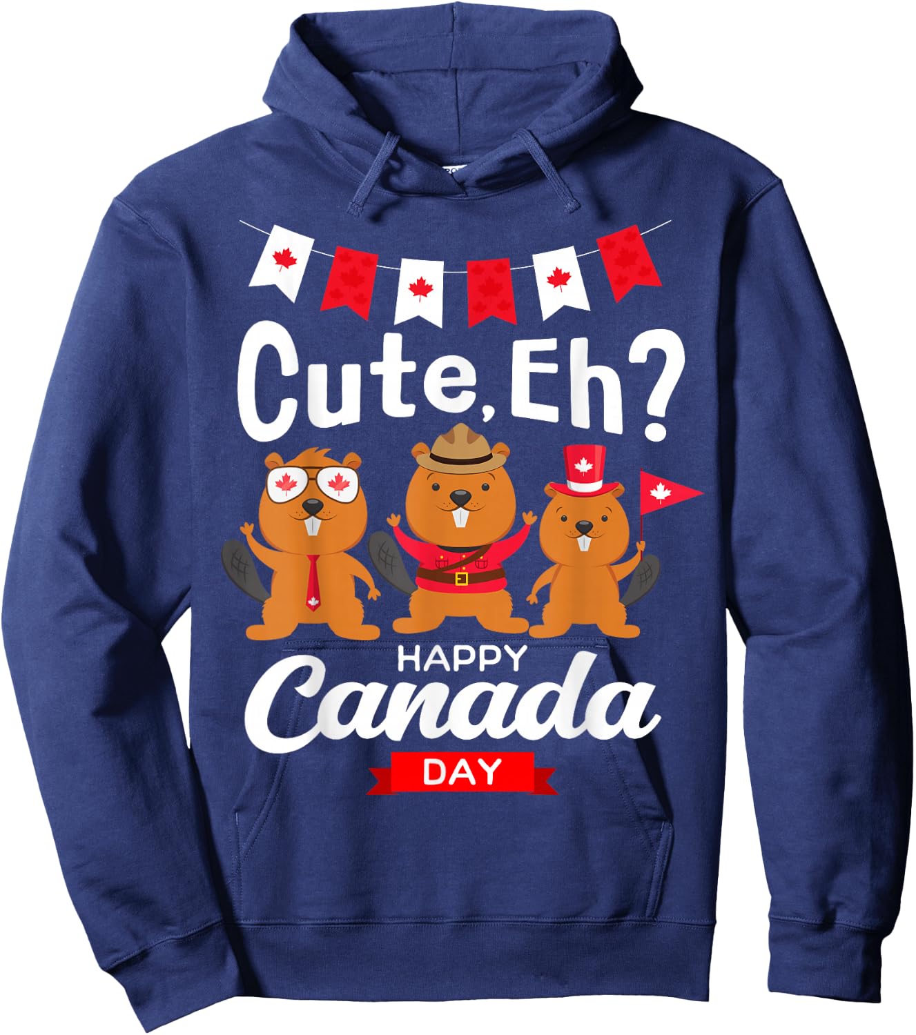 Cute Eh Happy Canada day Flag for Boys girls Kids Toddler Hoodie - Hoodie | Navy