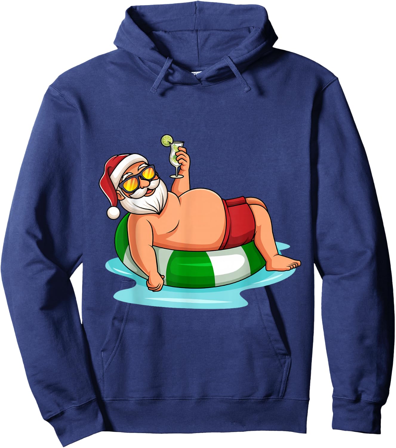 Funny Christmas in July Summer Pool Float Santa Xmas Adult Hoodie - Hoodie | Navy