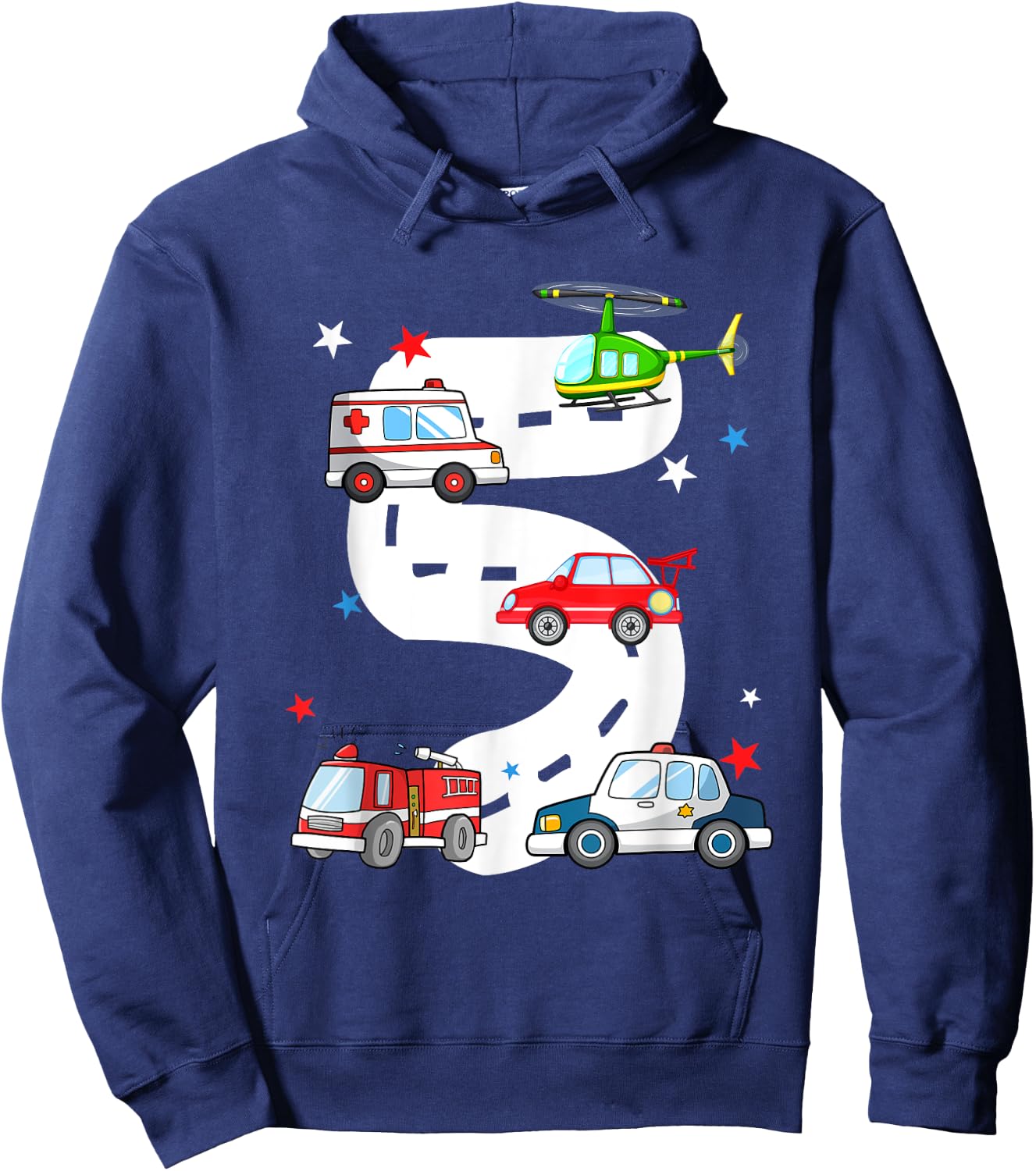 5th Birthday Emergency Vehicles 5 Year Old Birthday Kids Hoodie - Hoodie | Navy