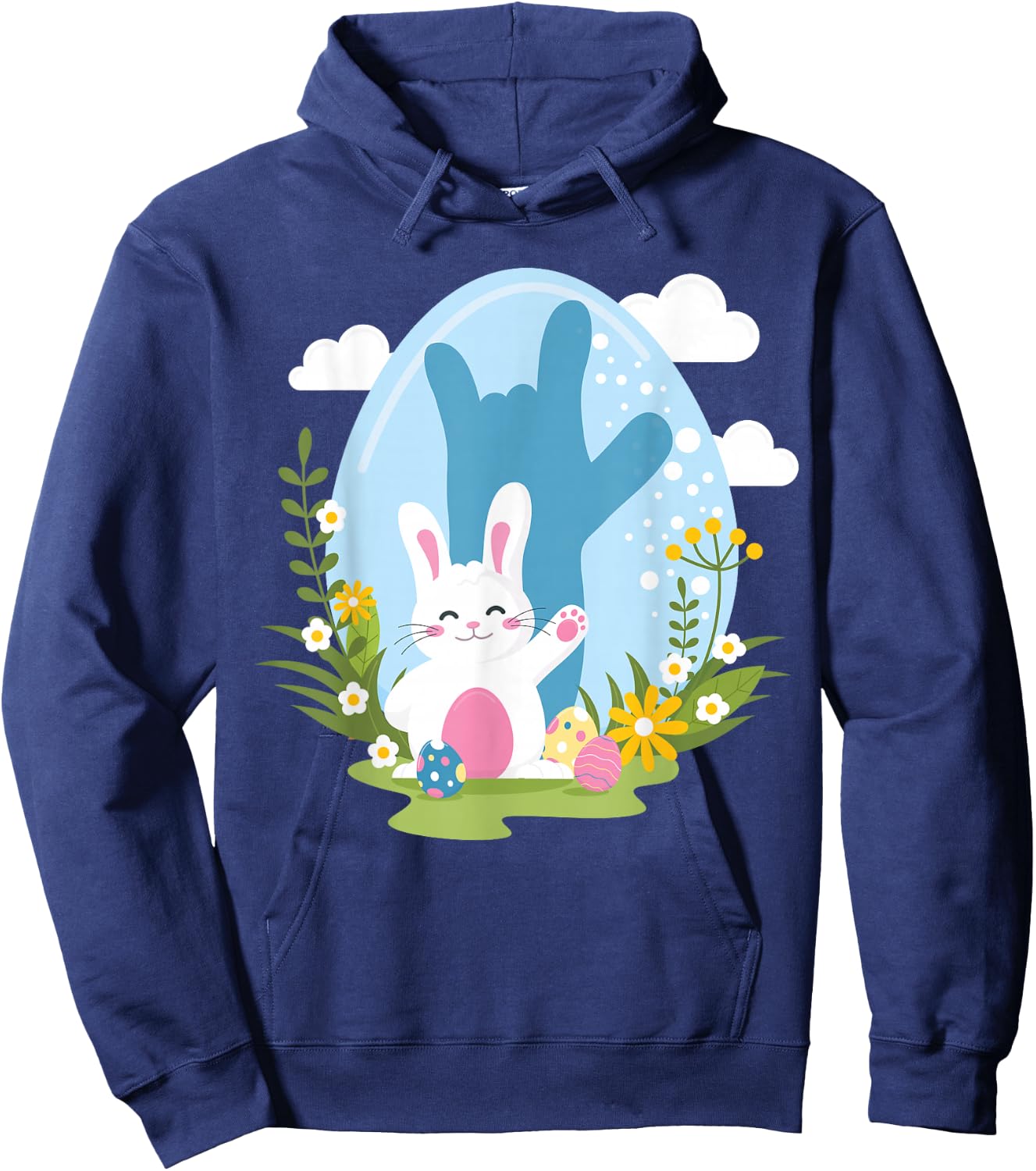 ASL Easter Bunny Reflection I Love You Hand Sign Language Hoodie - Hoodie | Navy