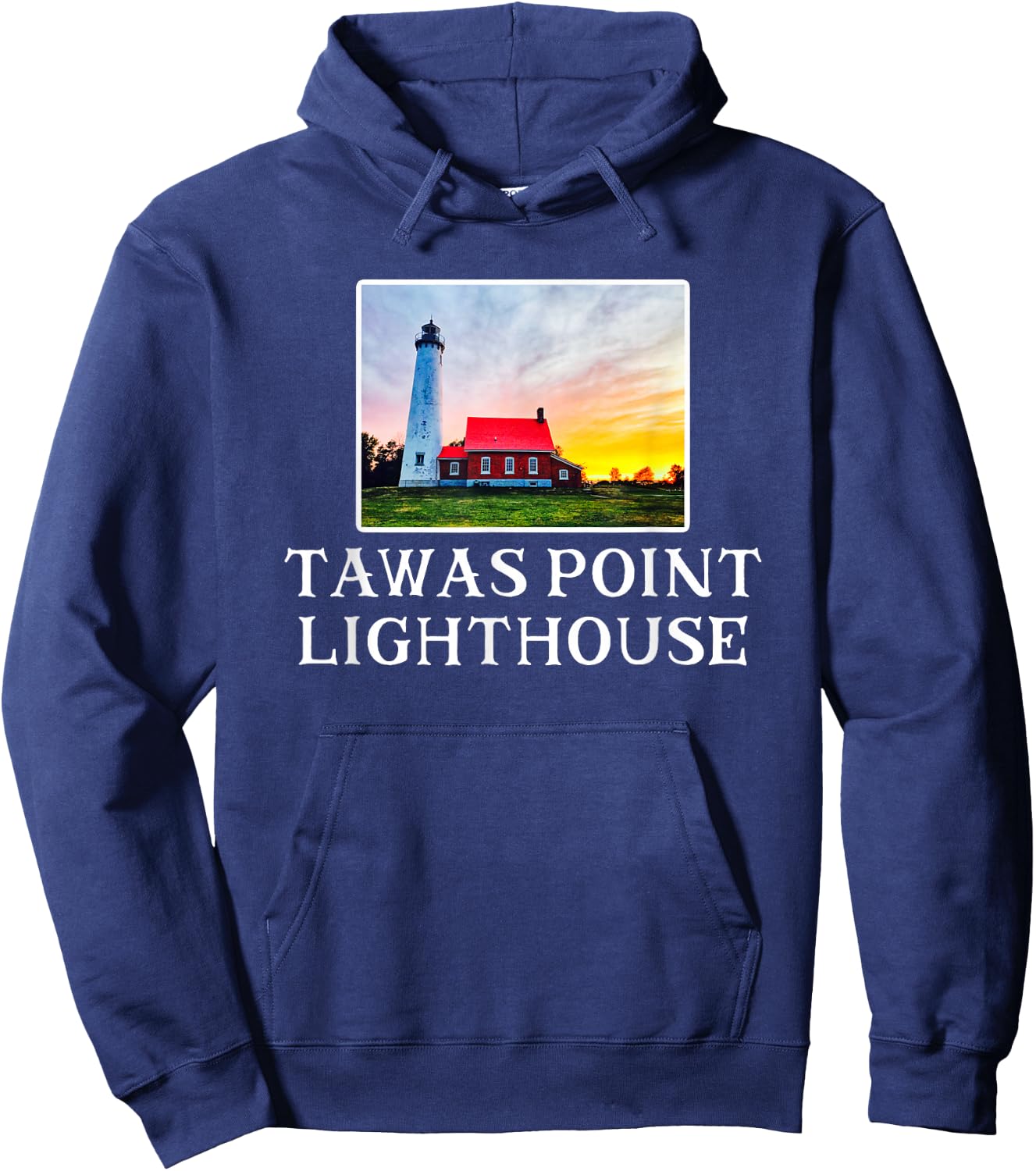 Tawas Point Lighthouse Up North Michigan Lake Huron Hoodie - Hoodie | Navy