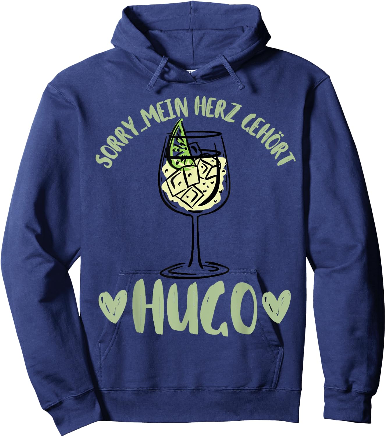 Summer with German Text "Mein Herz Gehört Hugo Spritz Sekt Elderblüte Wein", gray Hoodie - Hoodie | Navy