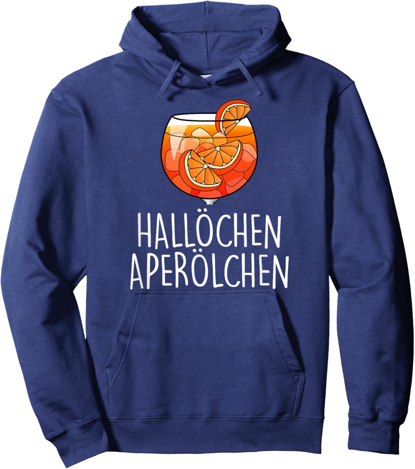 with German Text "HALLÖCHEN APERÖLCHEN X NEW! Delicious Aperoli Feeling Spritzy", black Hoodie - Hoodie | Navy