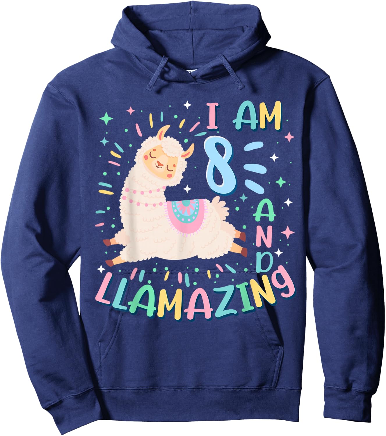 8th Birthday I Am 8 Years Old And Llamazing Llama Girl Teens Hoodie - Hoodie | Navy