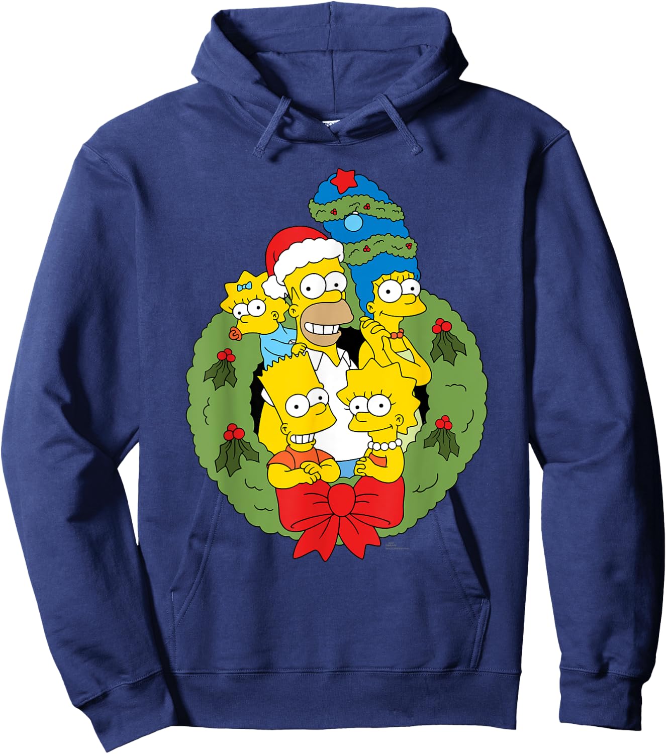 The Simpsons Holiday Family Christmas Wreath , Black, S Hoodie - Hoodie | Navy