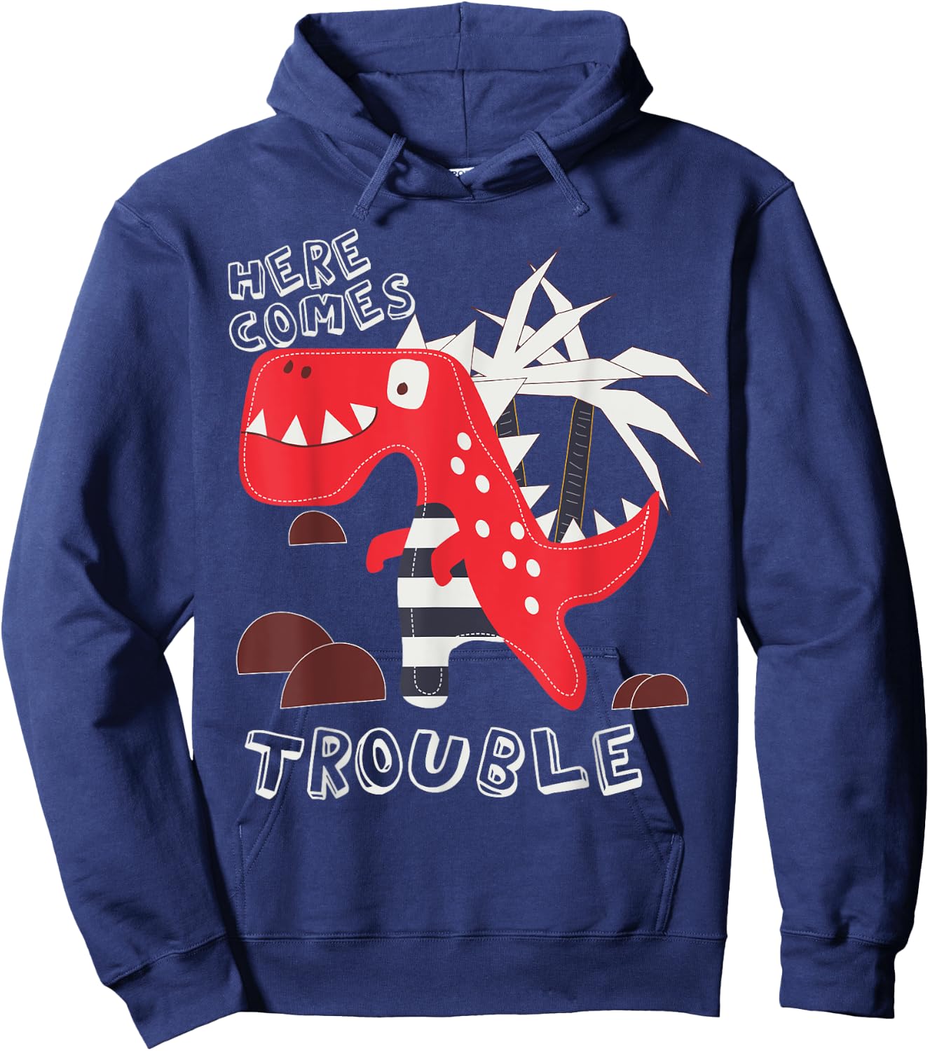 Here Comes Trouble Dino Cute Dinosaur Boy Girl Kids Toddler Hoodie - Hoodie | Navy