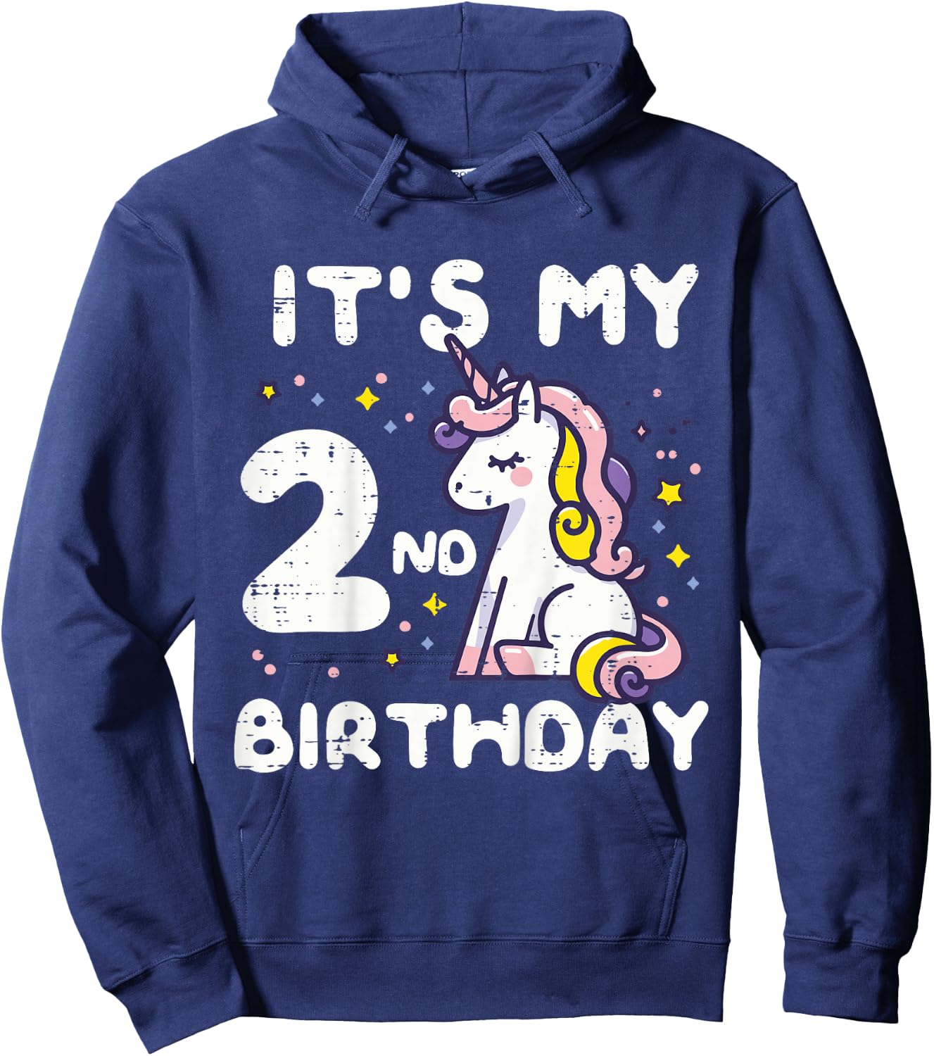 Its My 2nd Birthday Unicorn 2 Year Bday Toddler Girls Kids Hoodie - Hoodie | Navy