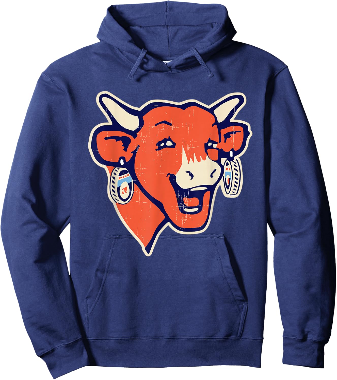 Modern Laughing Cow Logo , Blue Hoodie - Hoodie | Navy