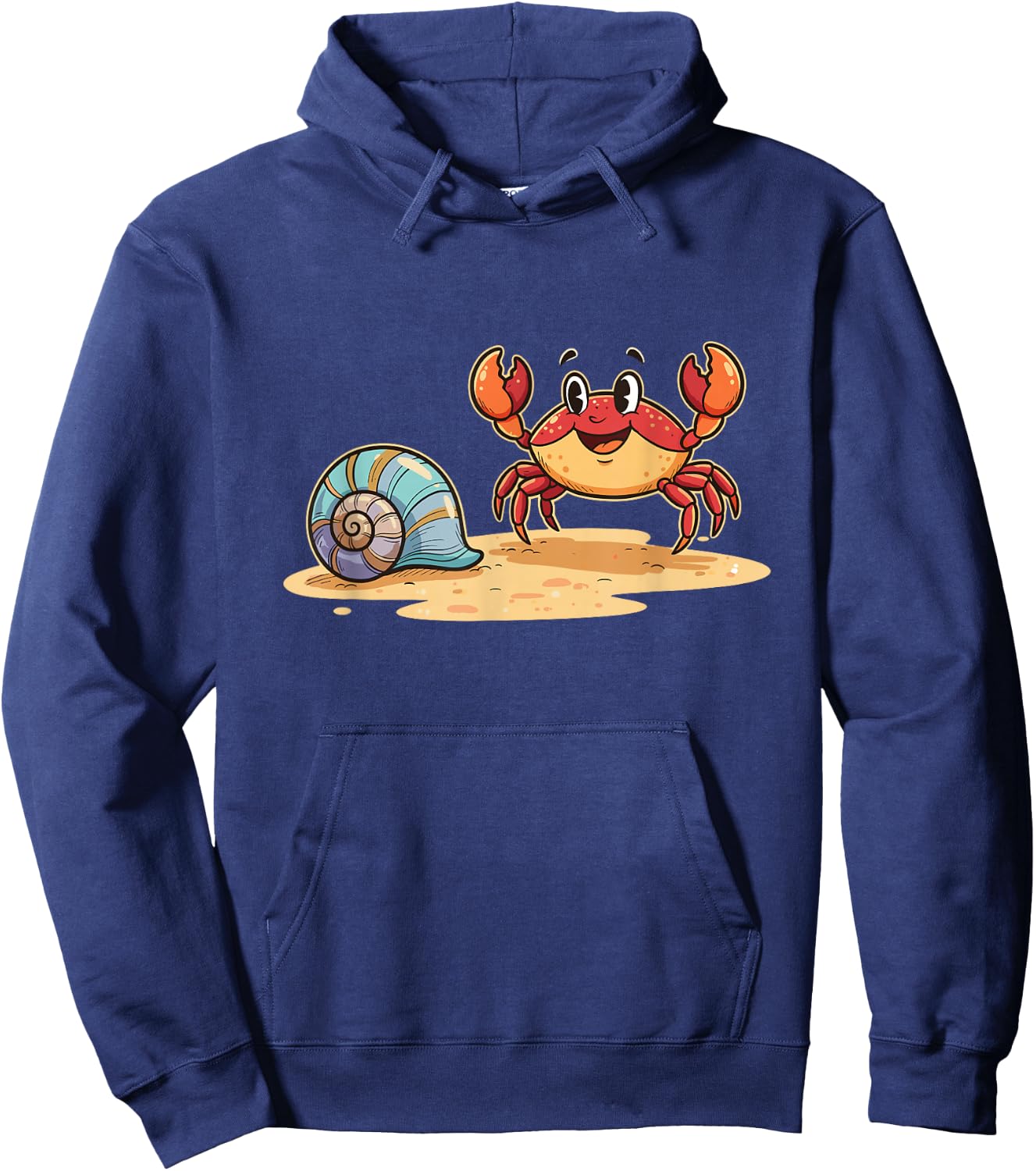 Happy Crab and Seashell Summer Ocean Beach Scene Hoodie - Hoodie | Navy