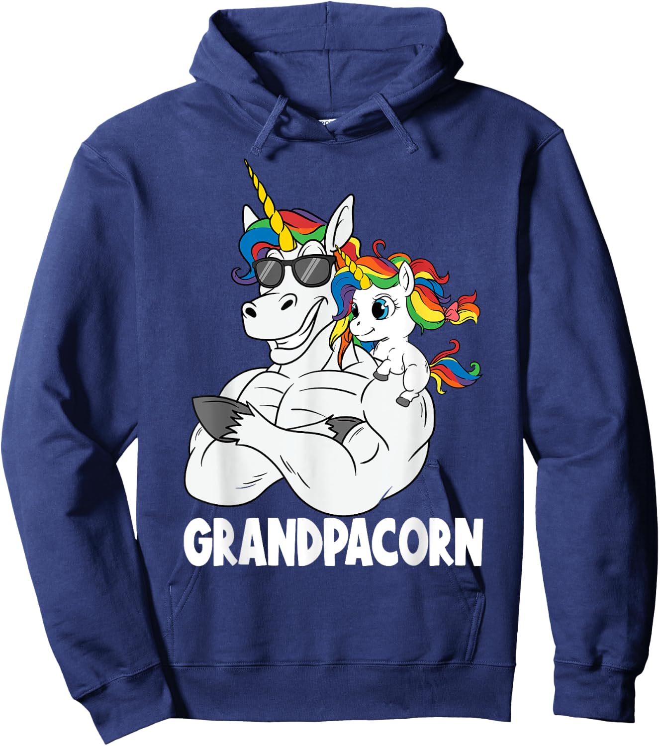 Muscle Grandpa Unicorn Old Pops Grandpacorn Grandfather Hoodie - Hoodie | Navy