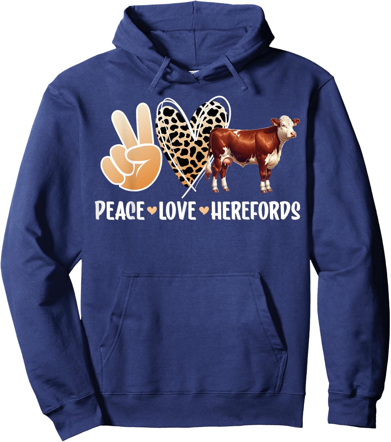Peace Love Hereford Cow Lover Hereford Cow Girl Hoodie - Hoodie | Navy