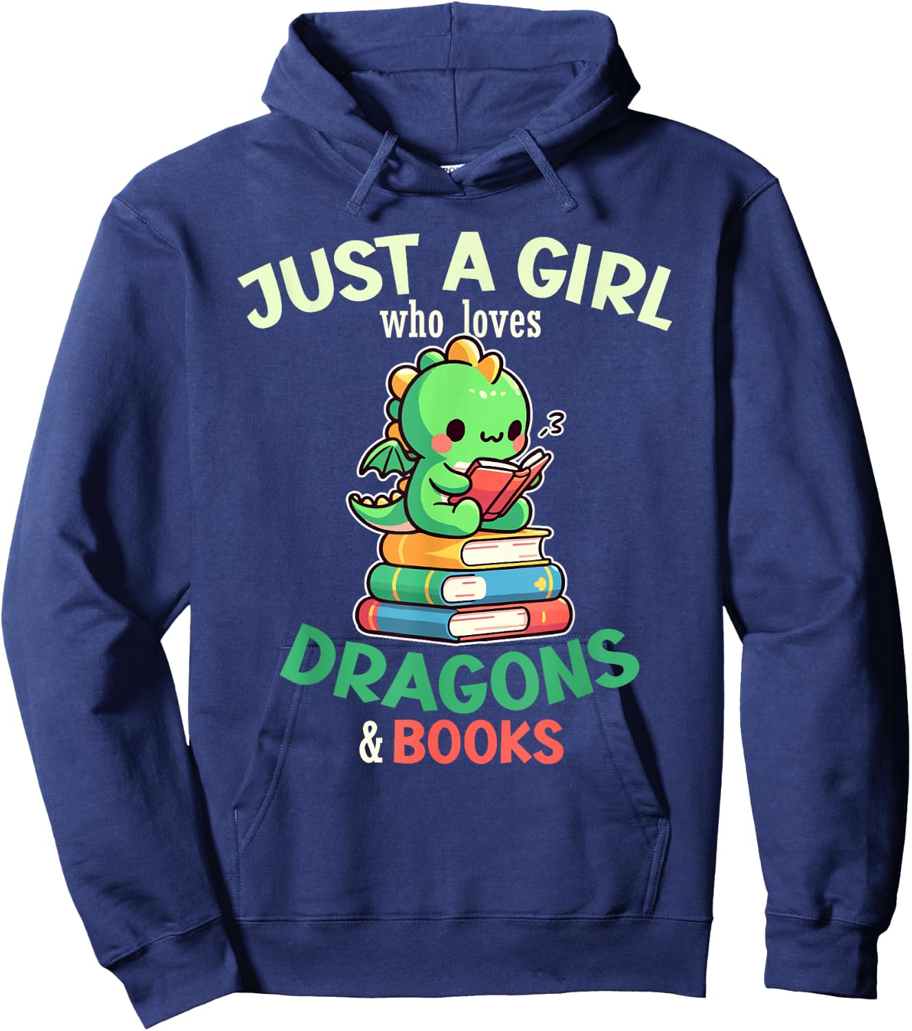 Just a Girl Who Loves Dragons & Books Book Lover Kids Nerd Hoodie - Hoodie | Navy