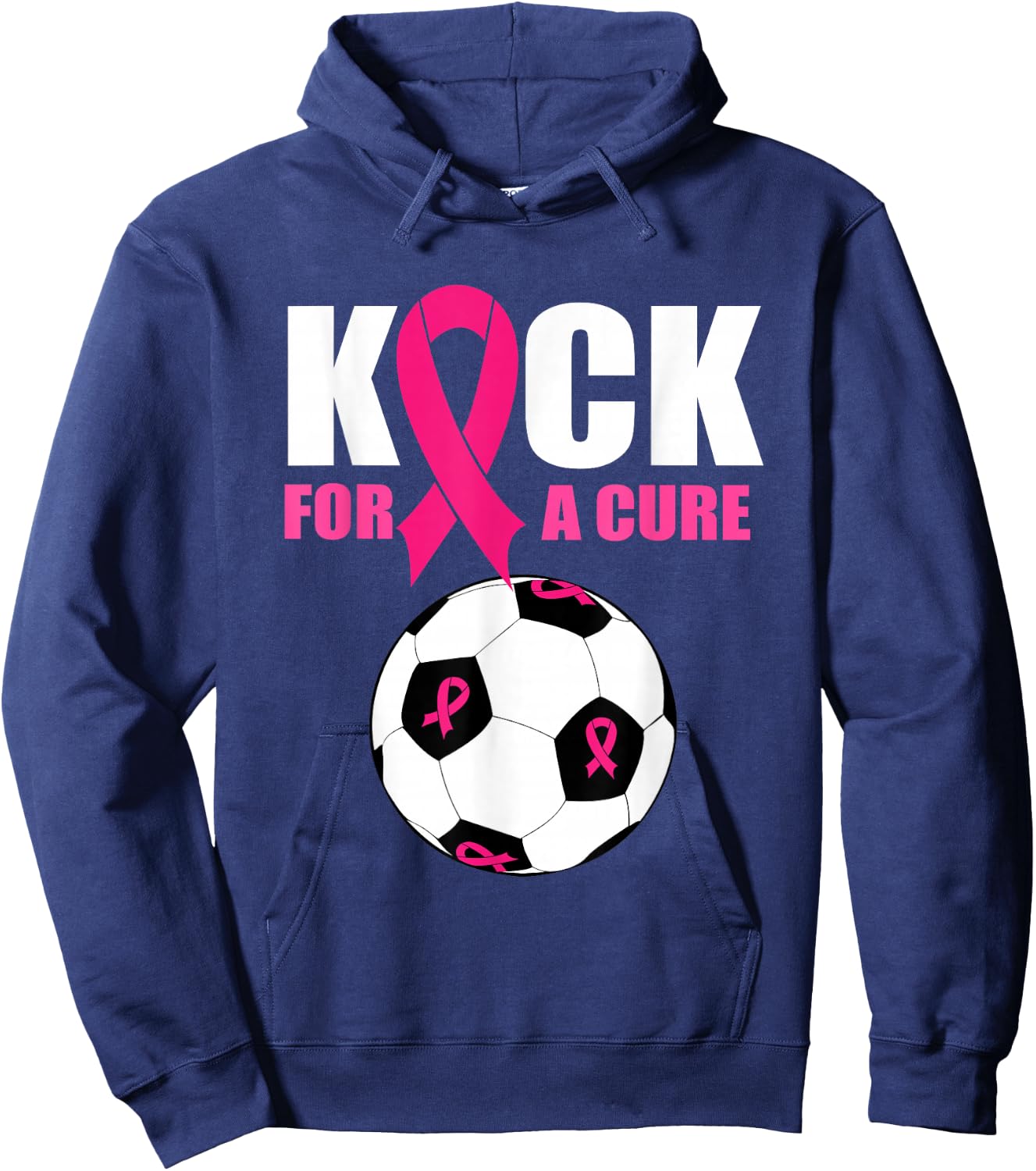 Kick For a Cure Soccer Breast Cancer Awareness Pink Ribbon Hoodie - Hoodie | Navy