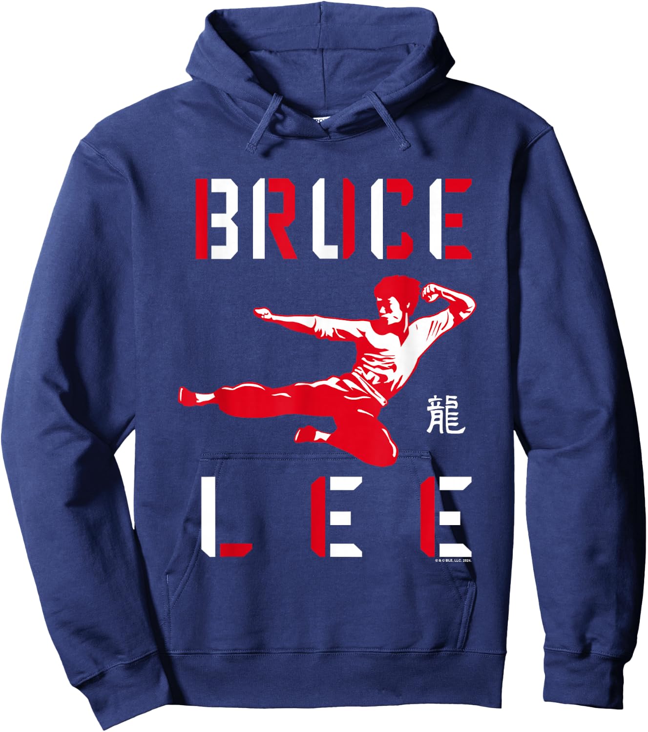 Bruce Lee Flying Kick Shadowed Face Shot , Black, S Hoodie - Hoodie | Navy