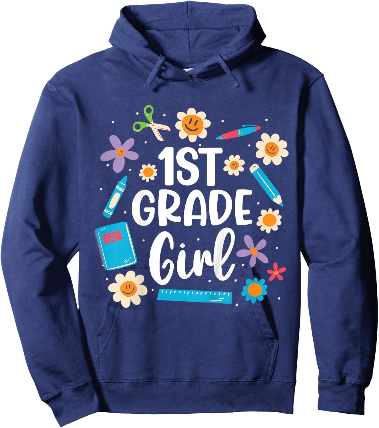 Girls 1st Grade Girl Back To School Hoodie - Hoodie | Navy