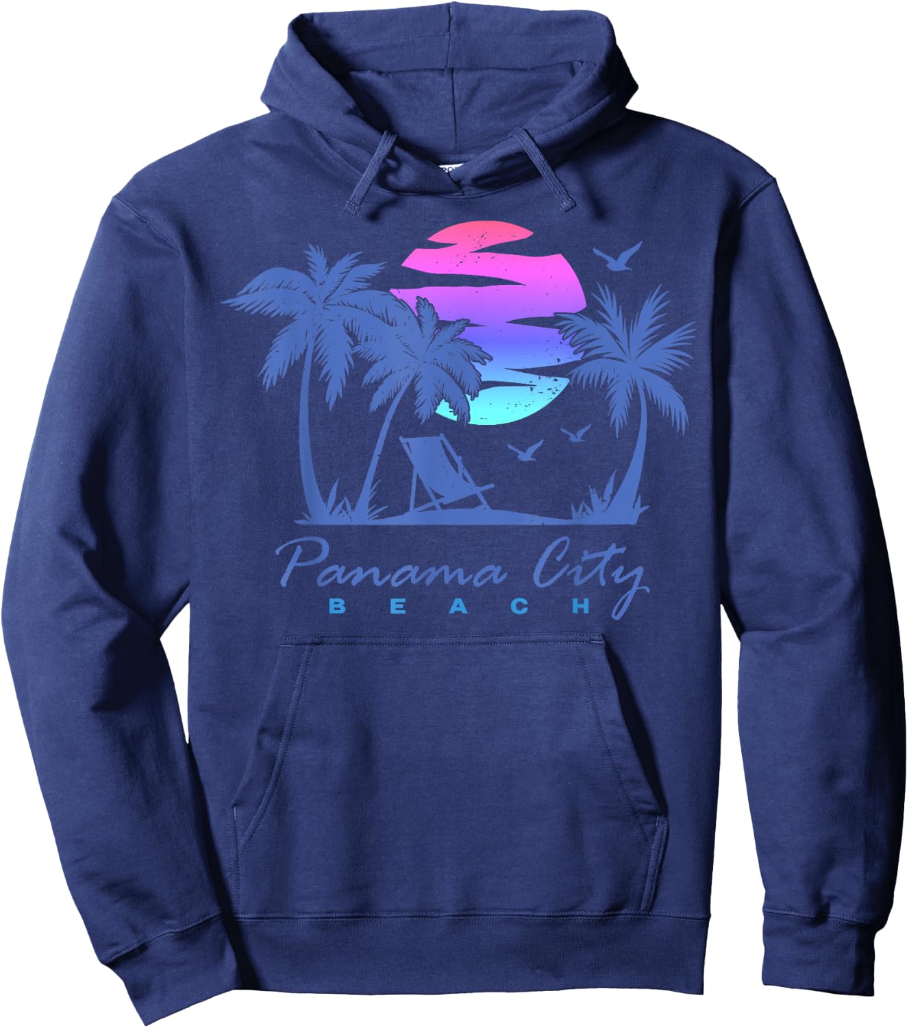 PANAMA CITY BEACH Florida Vacation Trip Retro Vintage Sunset Hoodie - Hoodie | Navy