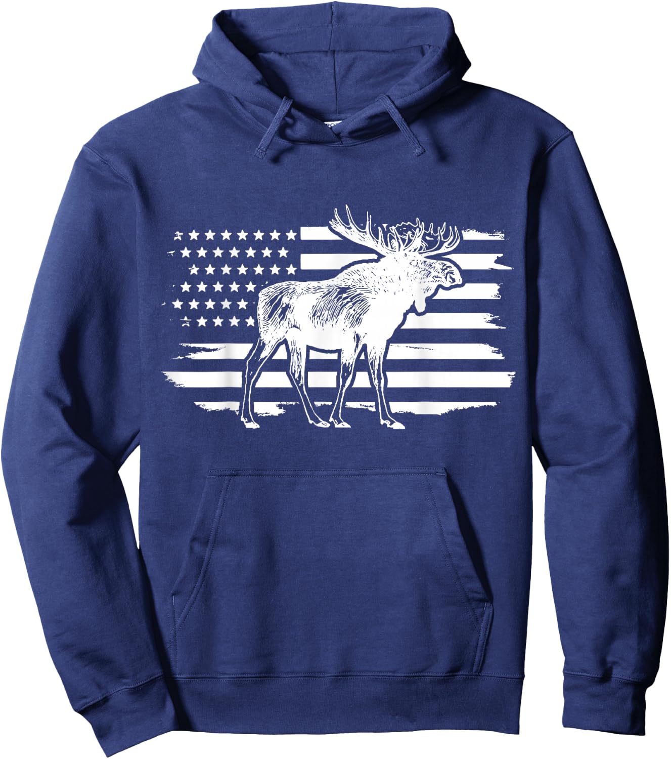 Moose American Flag Vintage Patriotic Hoodie - Hoodie | Navy