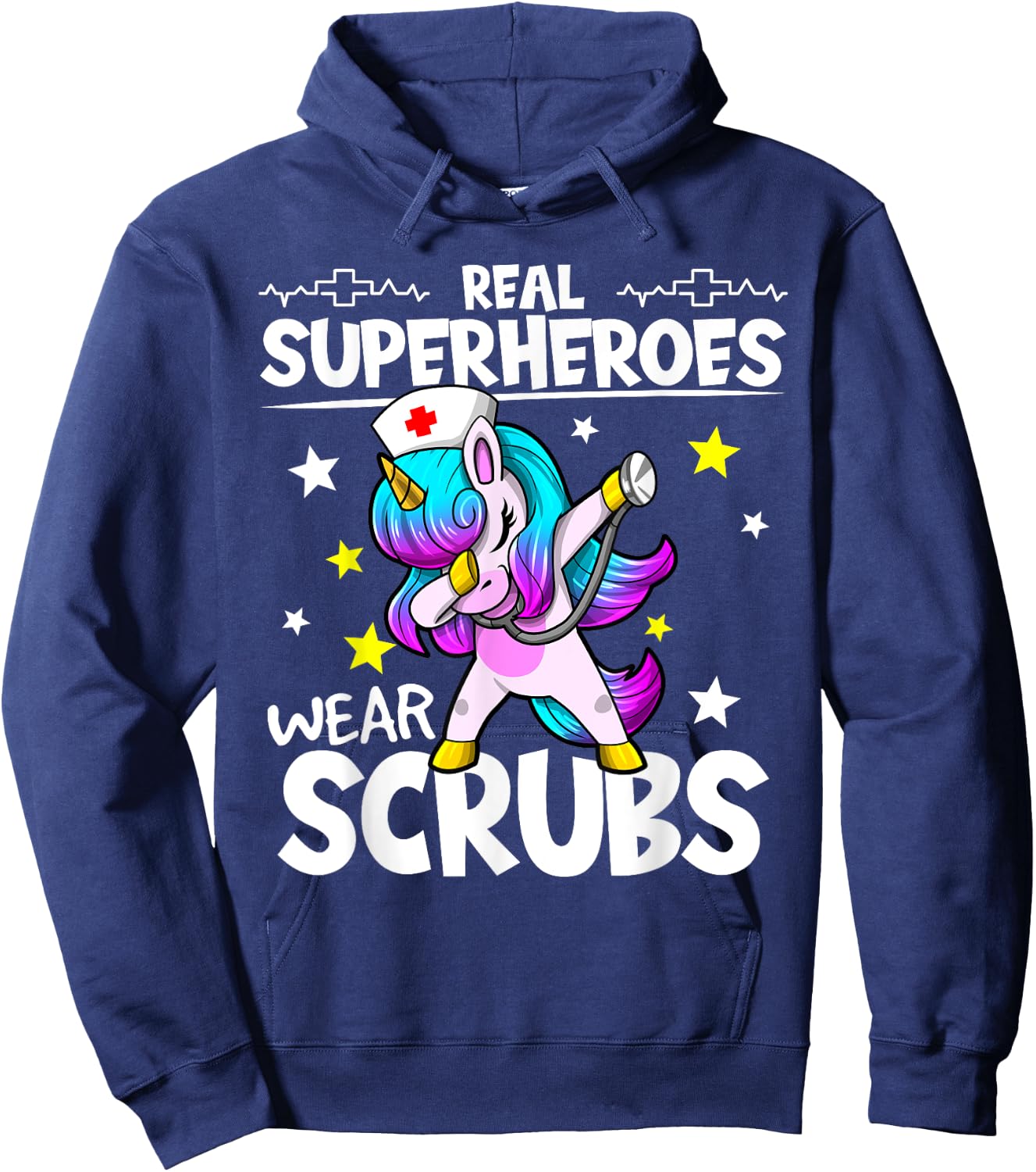 Nursing Dabbing Unicorn Real Superheroes Wear Scrubs Nurse Hoodie - Hoodie | Navy