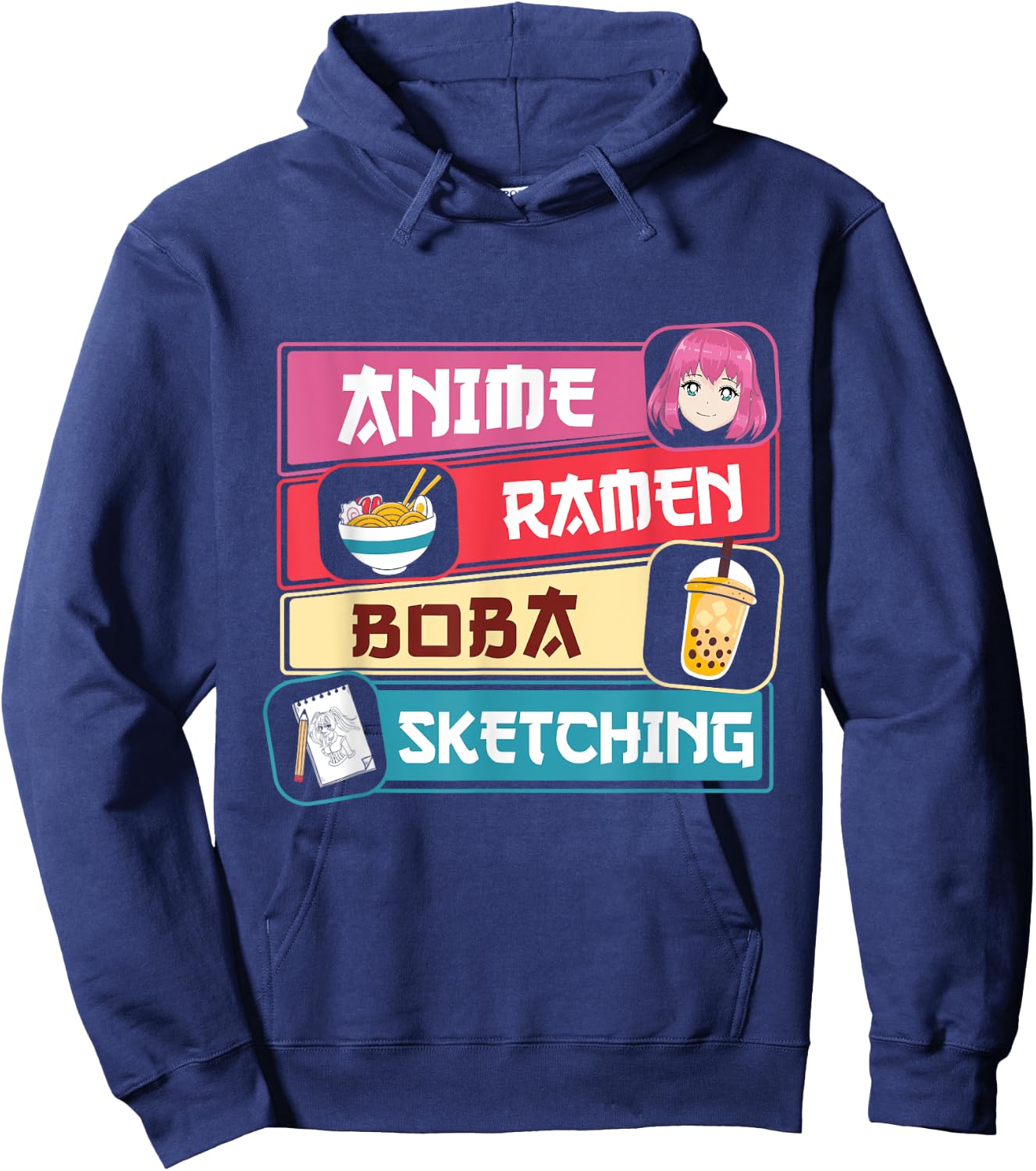 Anime Ramen Boba Sketching Otaku Kawaii Anime Lover Hoodie - Hoodie | Navy