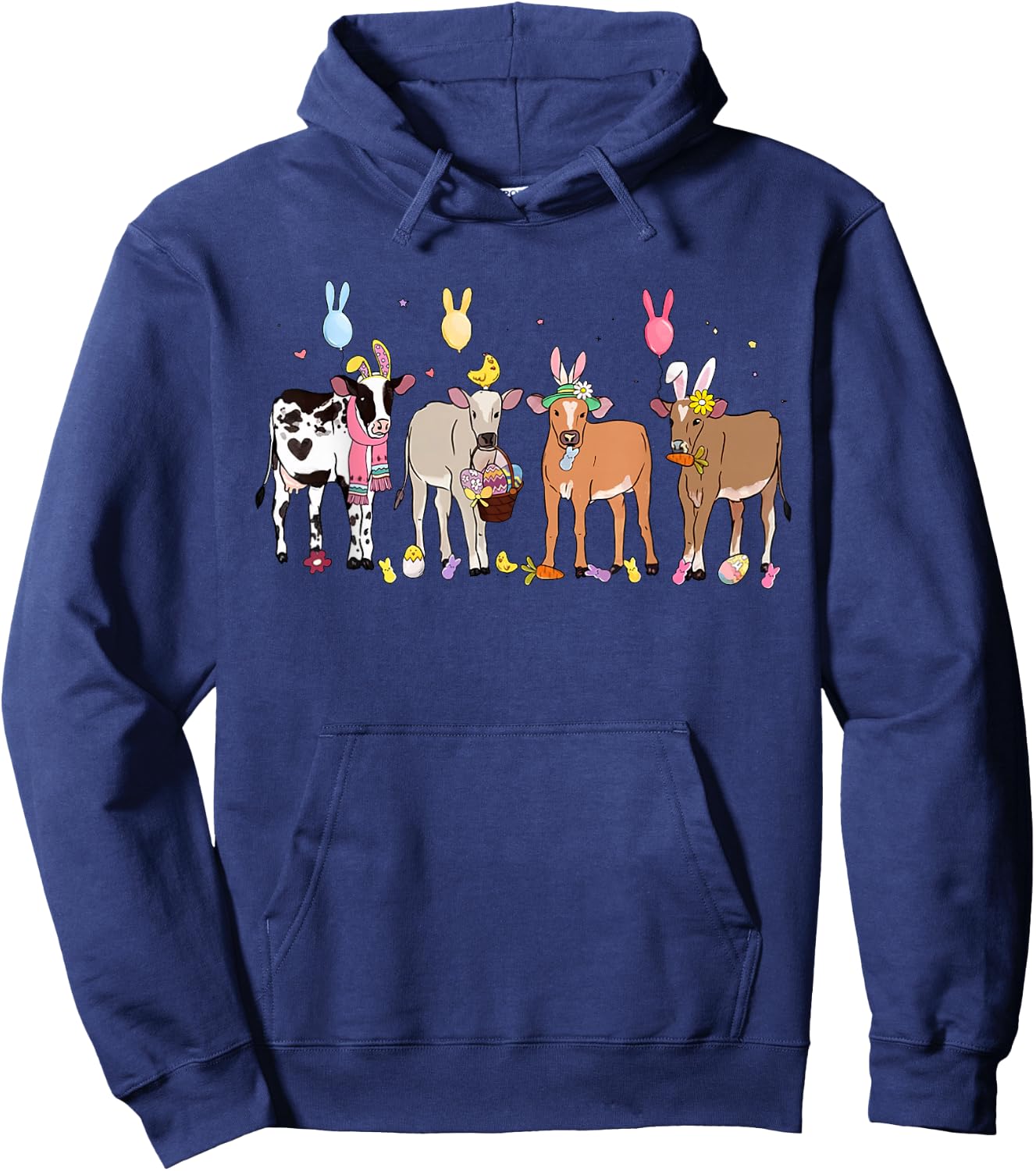 Happy Easter Highland Cow Heifer Easter Day Farmer Cowgirl Hoodie - Hoodie | Navy