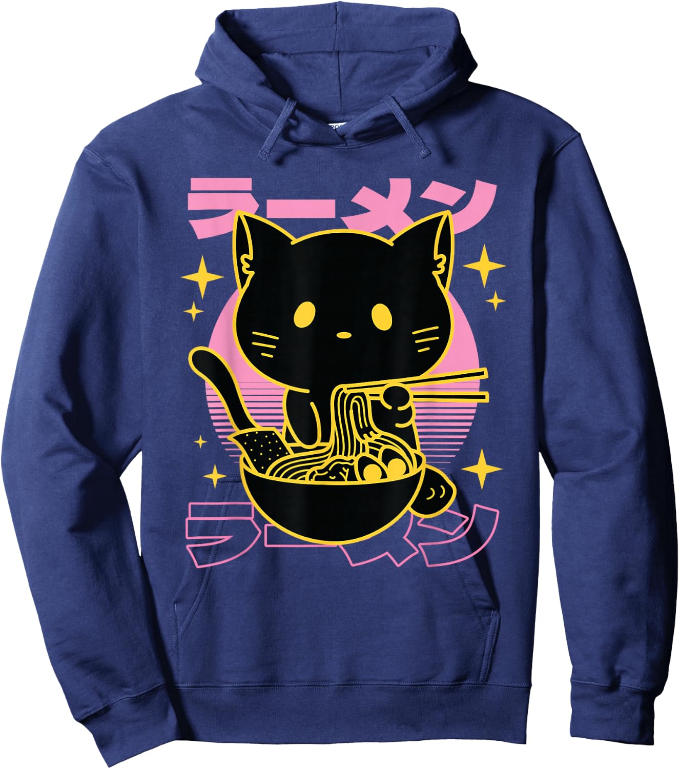 Japanese Cat Retro Ramen Kanji - But First , black Hoodie - Hoodie | Navy