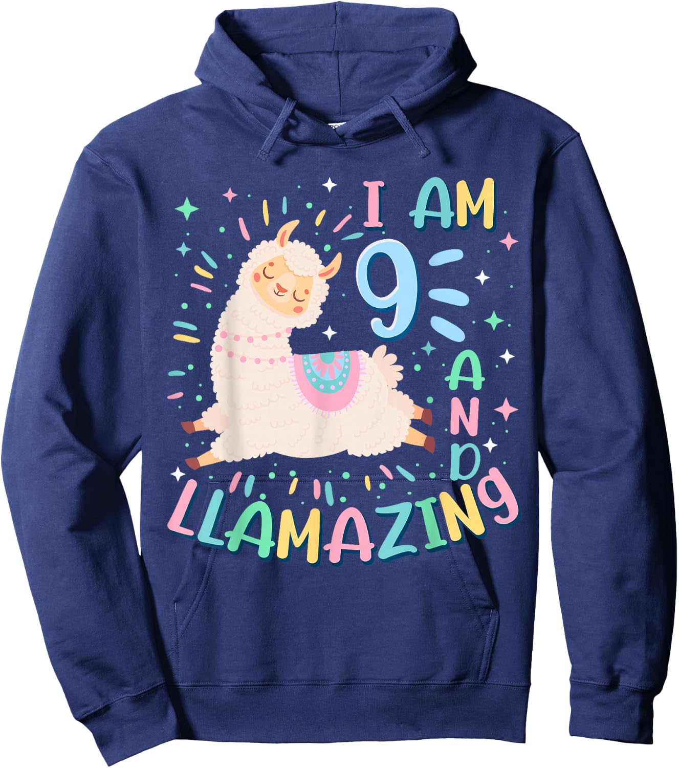 9th Birthday I Am 9 Years Old And Llamazing Llama Girl Teens Hoodie - Hoodie | Navy