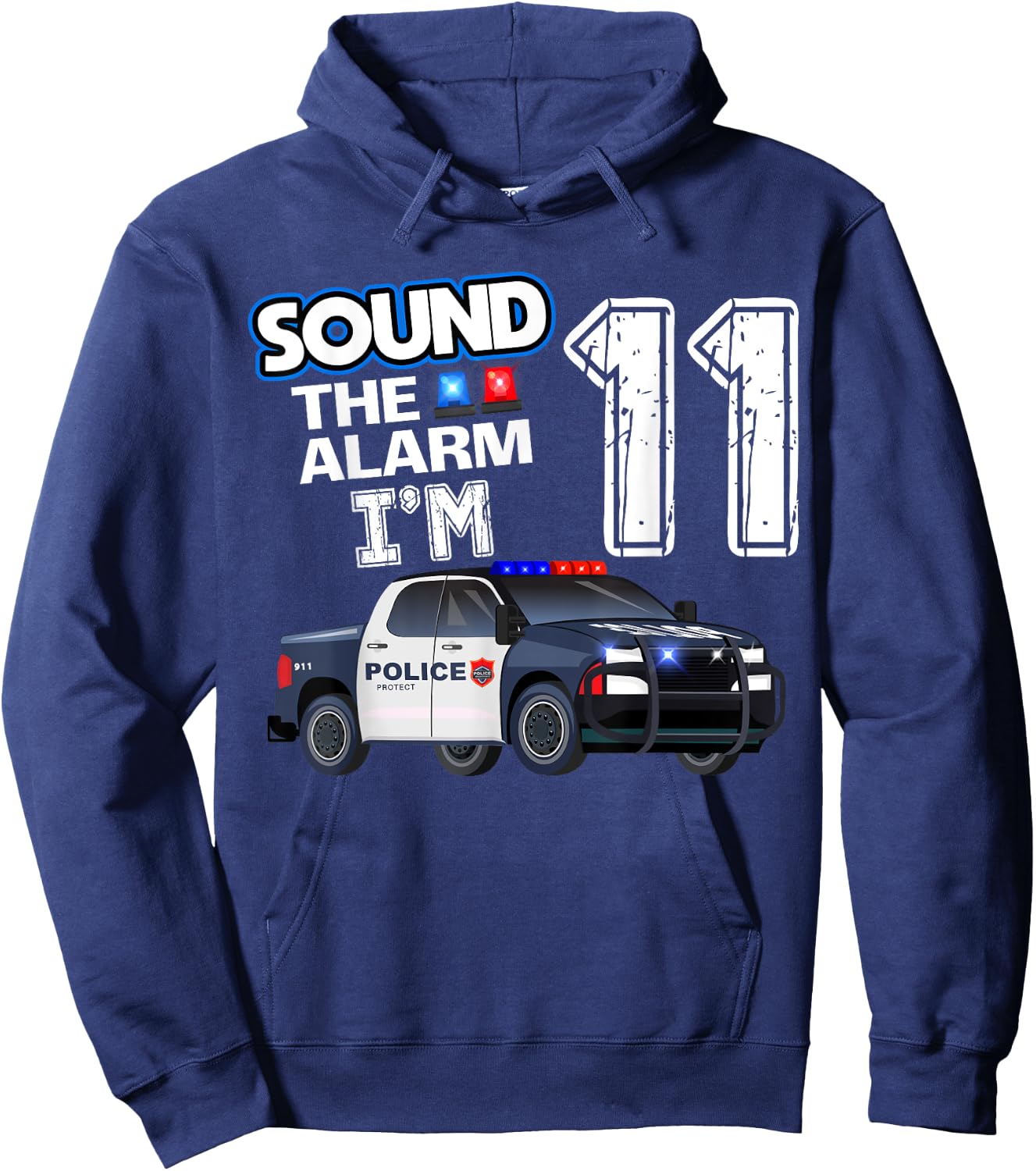 11th B-Day Police Car Policeman Officer Birthday 11 Year Old Hoodie - Hoodie | Navy