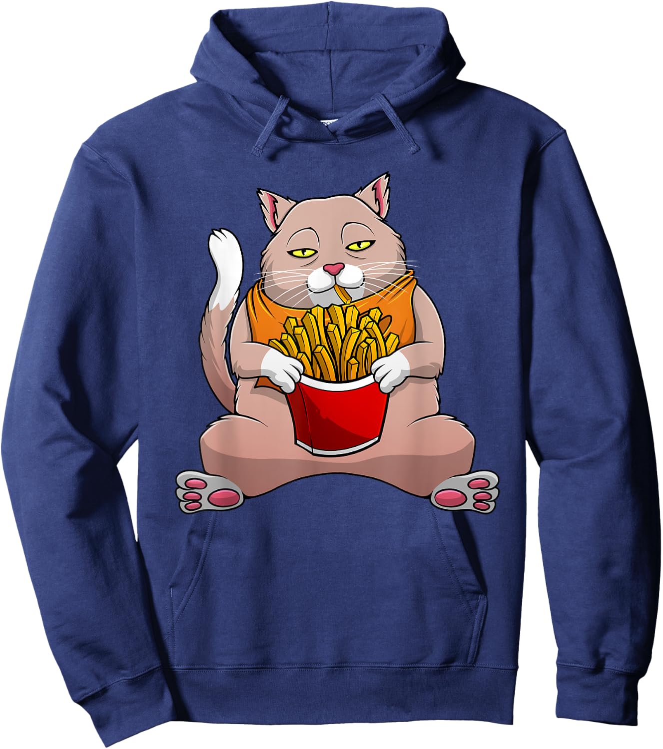 Funny French Fries Design Women Cat Foodie Eater Hoodie - Hoodie | Navy