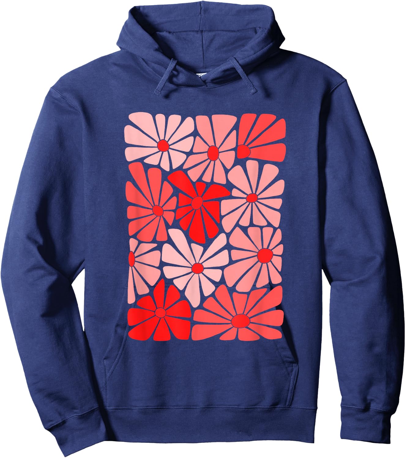 Red Color Flowers Block Red Graphic Hoodie - Hoodie | Navy